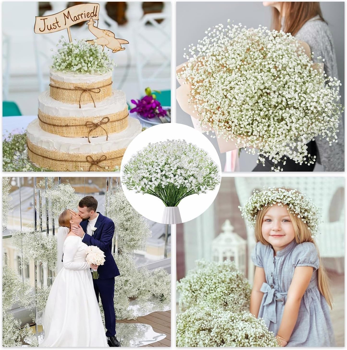 FelineFold 120 Pcs Babys Breath Artificial Flowers, White Babys Breath Flowers Artificial Bulk Real Touch Flowers for Wedding Party Home Garden Decoration