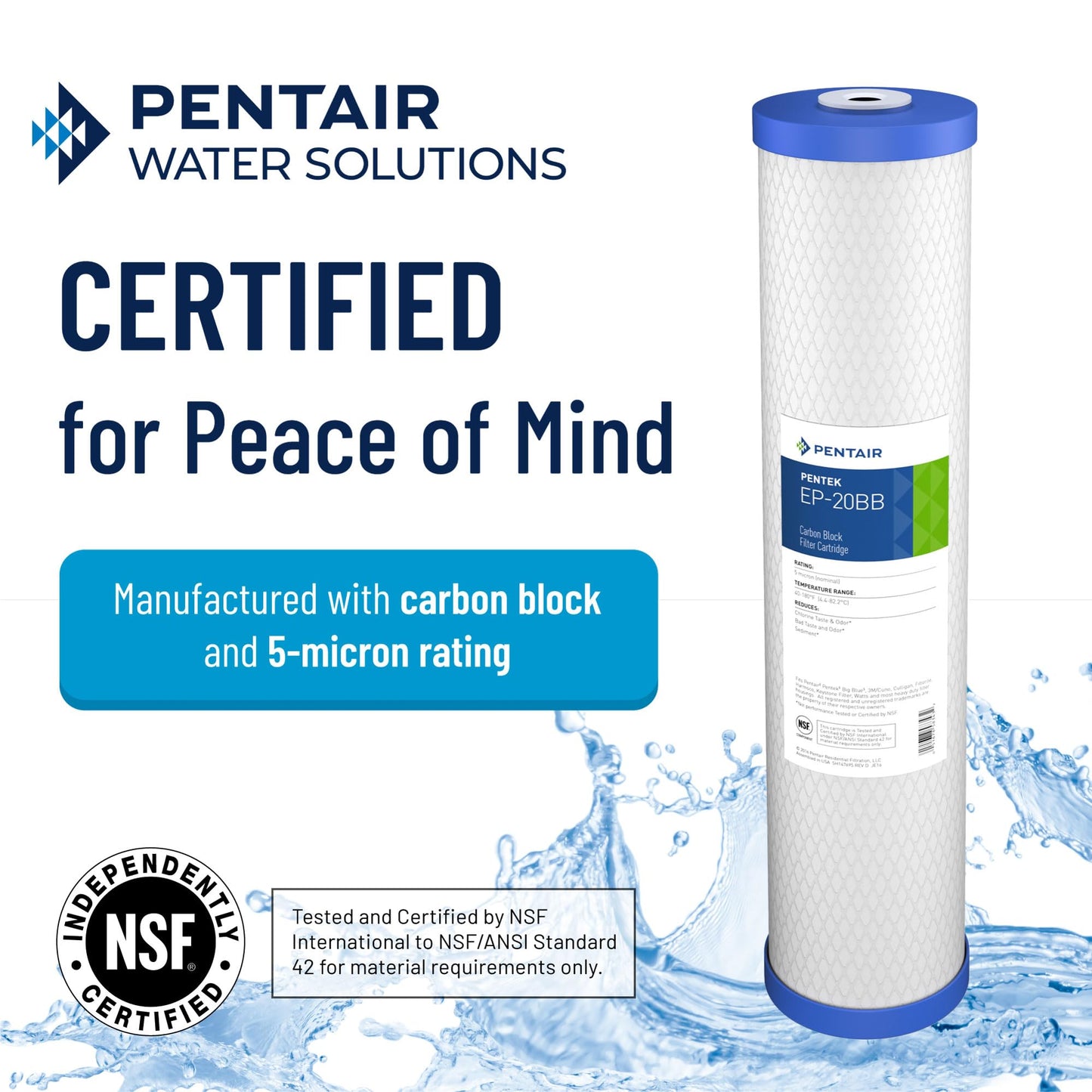 Pentair Pentek EP-20BB Big Blue Carbon Water Filter, 20-Inch, Whole House Carbon Block Replacement Cartridge with Bonded Powdered Activated Carbon (PAC) Filter, 20" x 4.5", 5