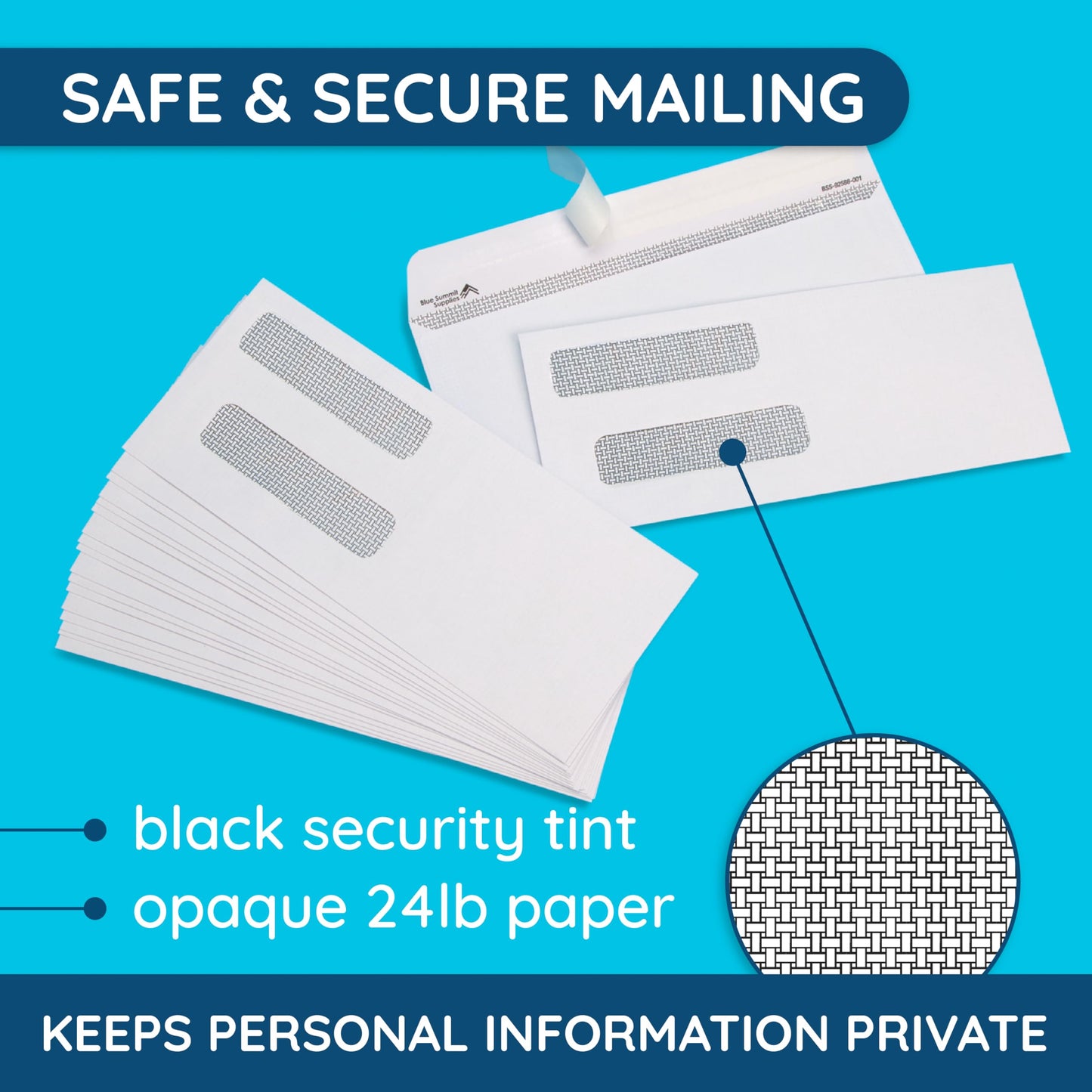 500#8 Self Seal Double Window Security Envelopes Designed for QuickBooks Checks - Computer Printed Checks - 3 5/8 X 8 11/16 (Not for Invoices)