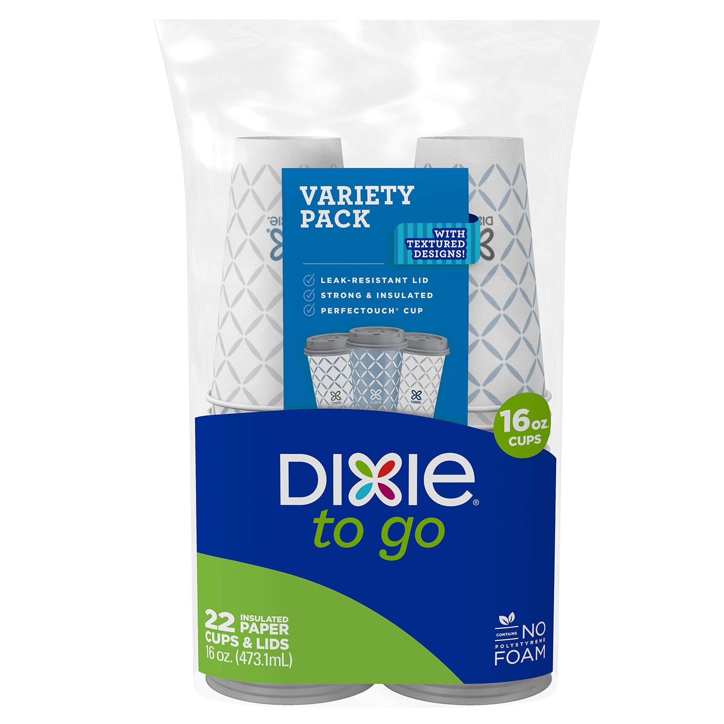Dixie To Go Large Paper Coffee Cups With Lids, 16 Oz, 132 Count (6 packs of 22 cups), Disposable Cups For On-The-Go Hot Beverages