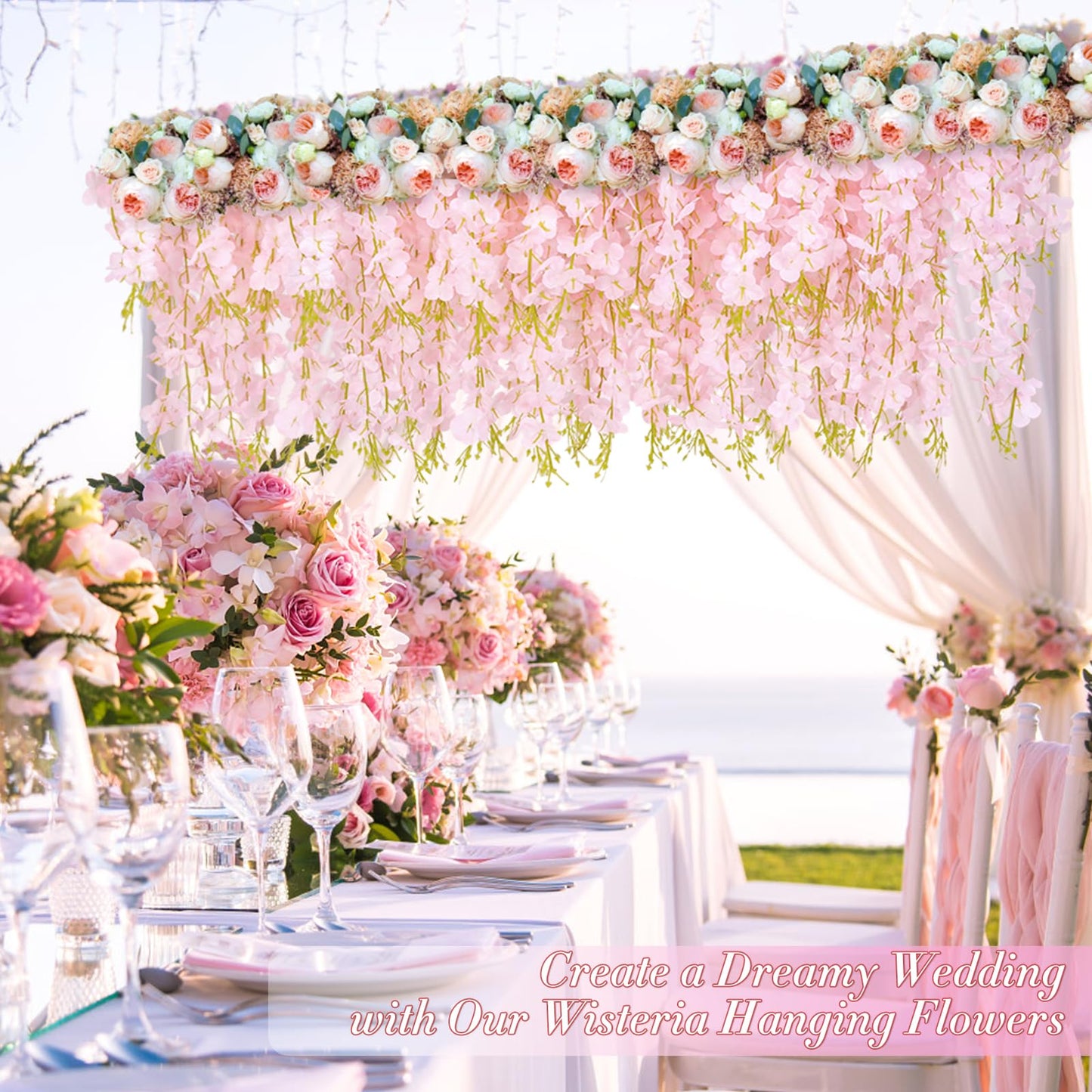60 Pack Light Pink Wisteria Hanging Flowers, Fake Flowers for Decoration, Artificial Hanging Flowers,Vines for Bedroom,Flower Garland for Home,Party,Garden, Wall,Wedding Decoration(3.6 Ft/Pcs)