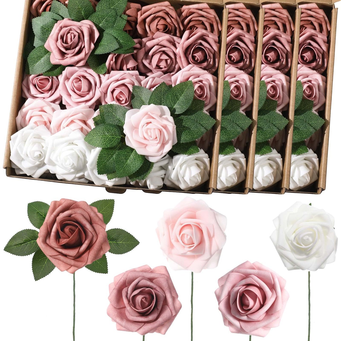 Luinabio 100 Pcs Artificial Foam Rose Flower Faux Bouquet Wedding Fake Rose Gift for Mother's Day Women DIY Bridal Shower Party Table Birthday Home Spring Decor (Shades of Dusty Pink)