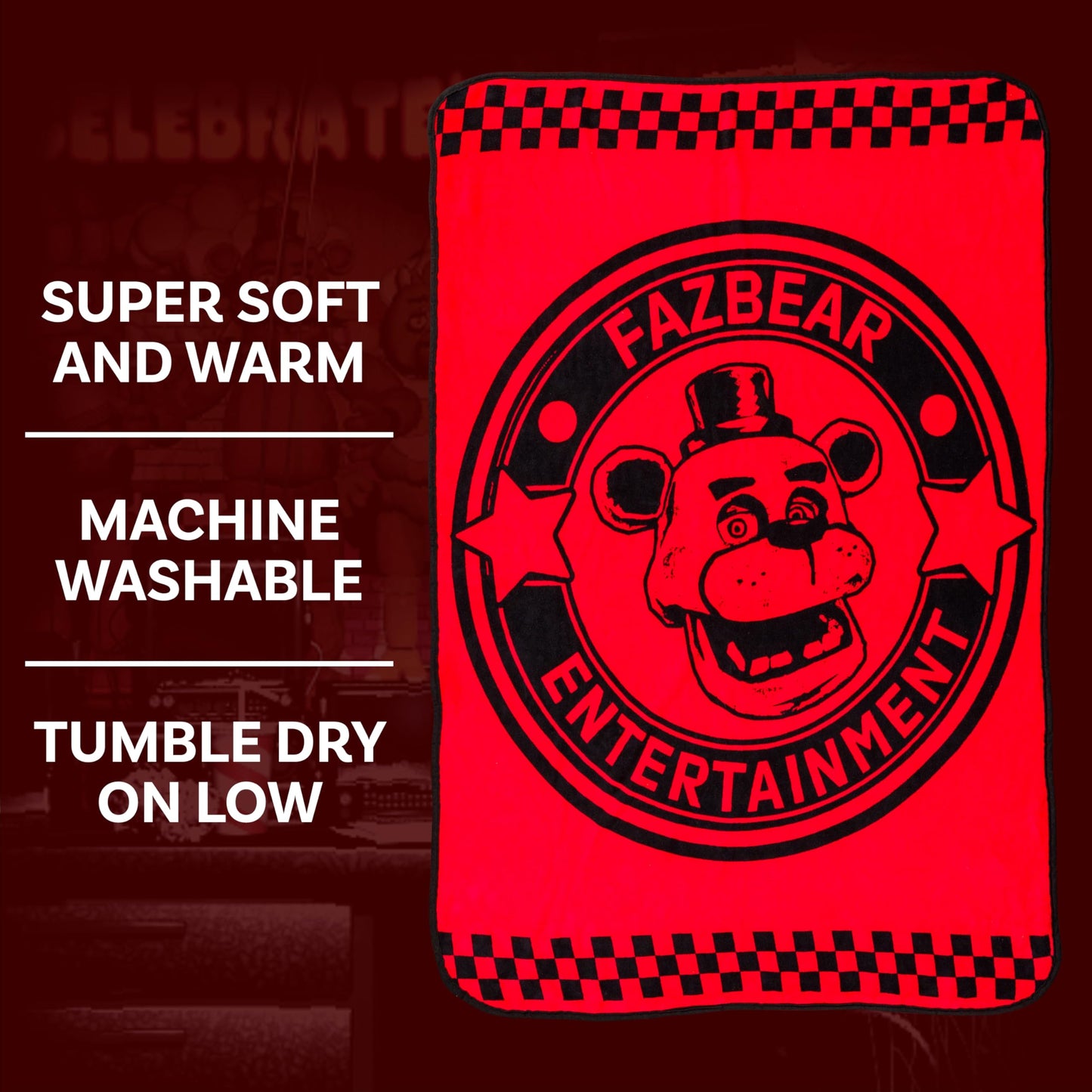 Silver Buffalo Five Nights at Freddy's Special Delivery Fazbear Entertainment 45" x 60" Fleece Throw, Soft and Cozy Blanket, 185 GSM