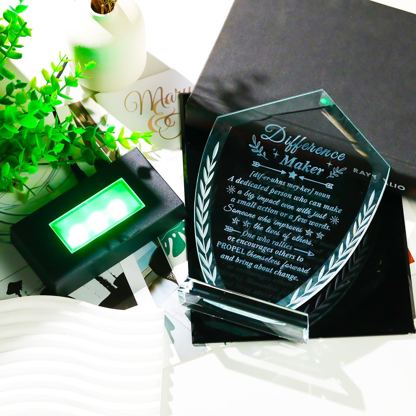 Difference Maker Gift for Women Men - Laser Engraved Crystal Definition Plaque, Inspirational Office Desk Decor for Teacher Nurse Mentor Boss, Appreciation Gifts for Retirement Promotion Recognition