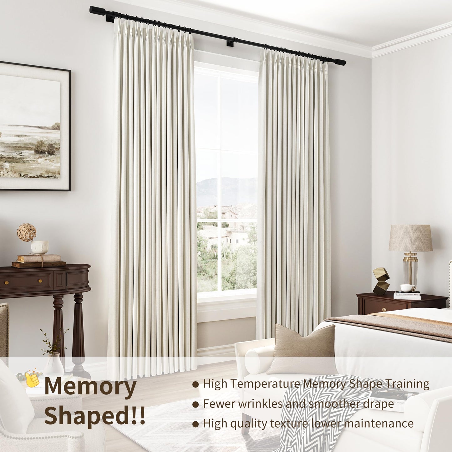 100% Blackout Linen Pinch Pleated Curtains for Bedroom Celing to Floor 96 Inches Long 8ft Natural Cream Room Darkening Thermal Insulated Pleat Window Drapes for Living Room Ivory Beige 2 Panels 40x96