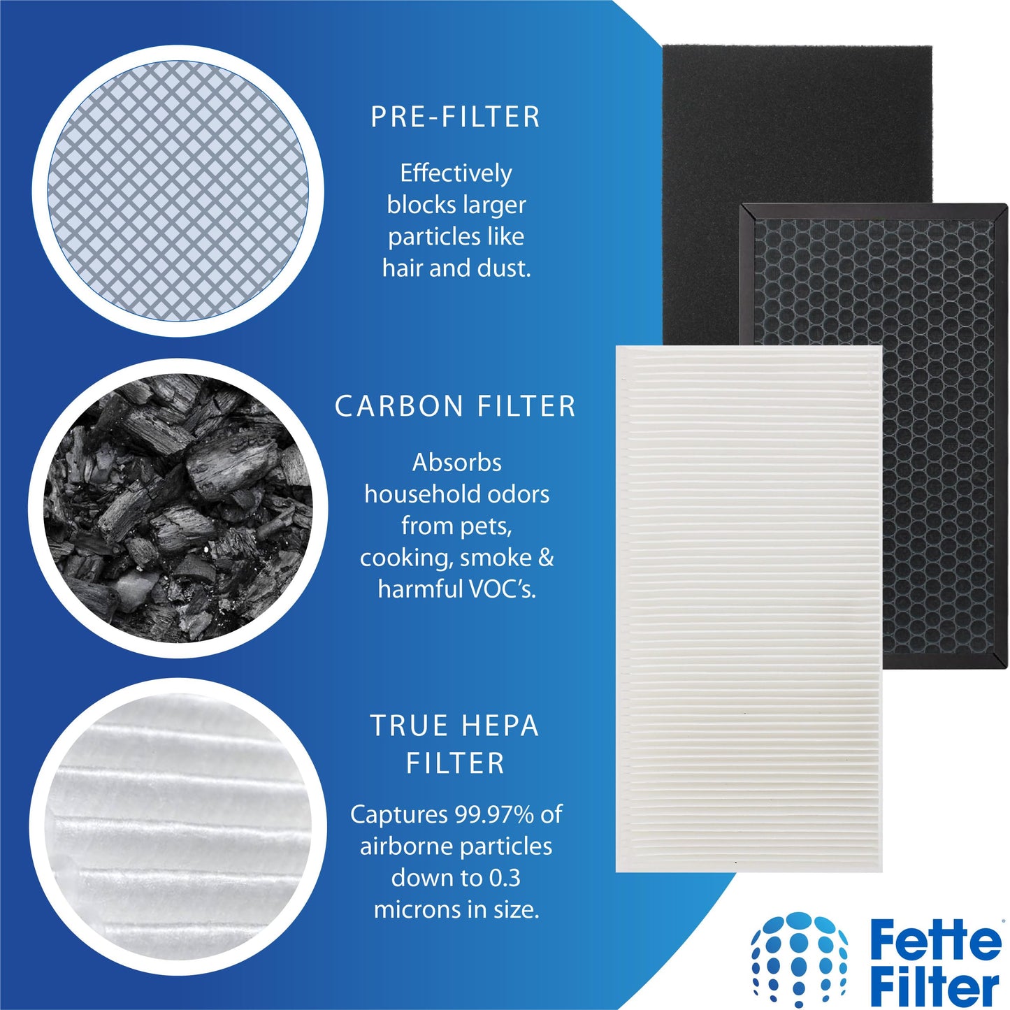 Fette Filter - Replacement Air Purifier Filter Compatible with Honeywell HPA175 HPA175B HPA180 HPA180B Air Purifiers Contains 2 HRFTS1 Filter T, 2 HRF-G Filter G & 2 HRF-A Pre-Filter A - Combo Pack