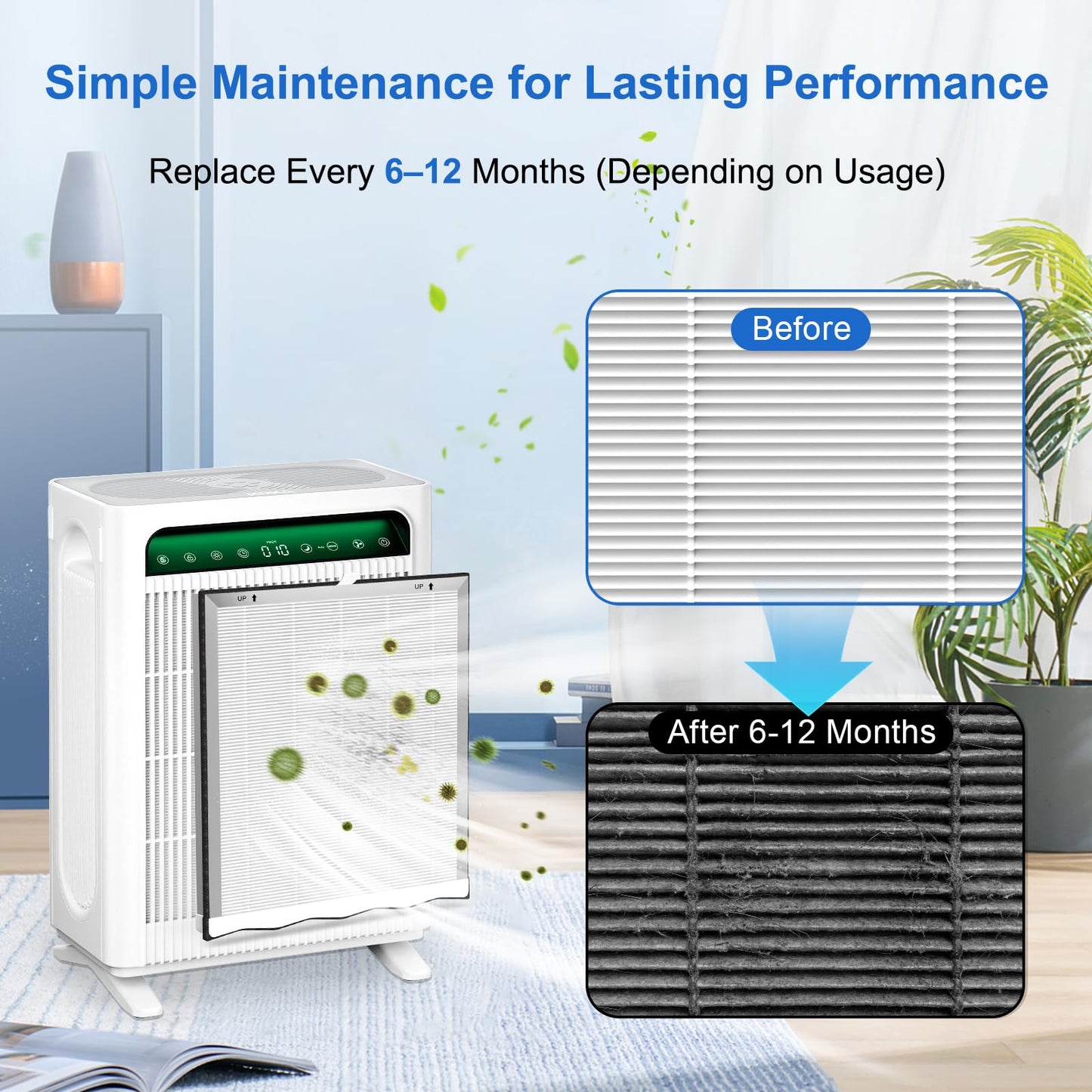 Extolife APH4000 Air Purifier Filter Replacement for KNKA APH4000, 4 Pack H13 True HEPA Filters with Activated Carbon for Smoke Dust Pet Dander Hair, Part No. APH4000LX