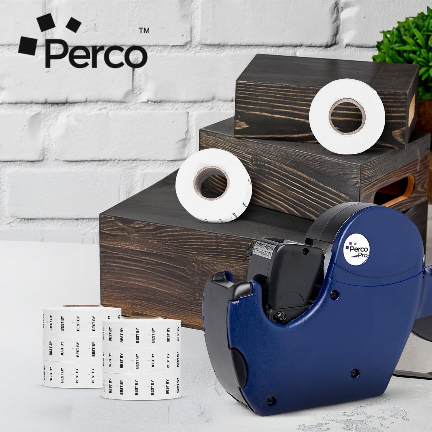 Perco 1 Line Best BY Labels - 8,000 "Best BY Labels for Perco Lite, X, Plus and Pro 1 Line Date Guns - 8 Rolls, 1 Sleeve - Made in USA