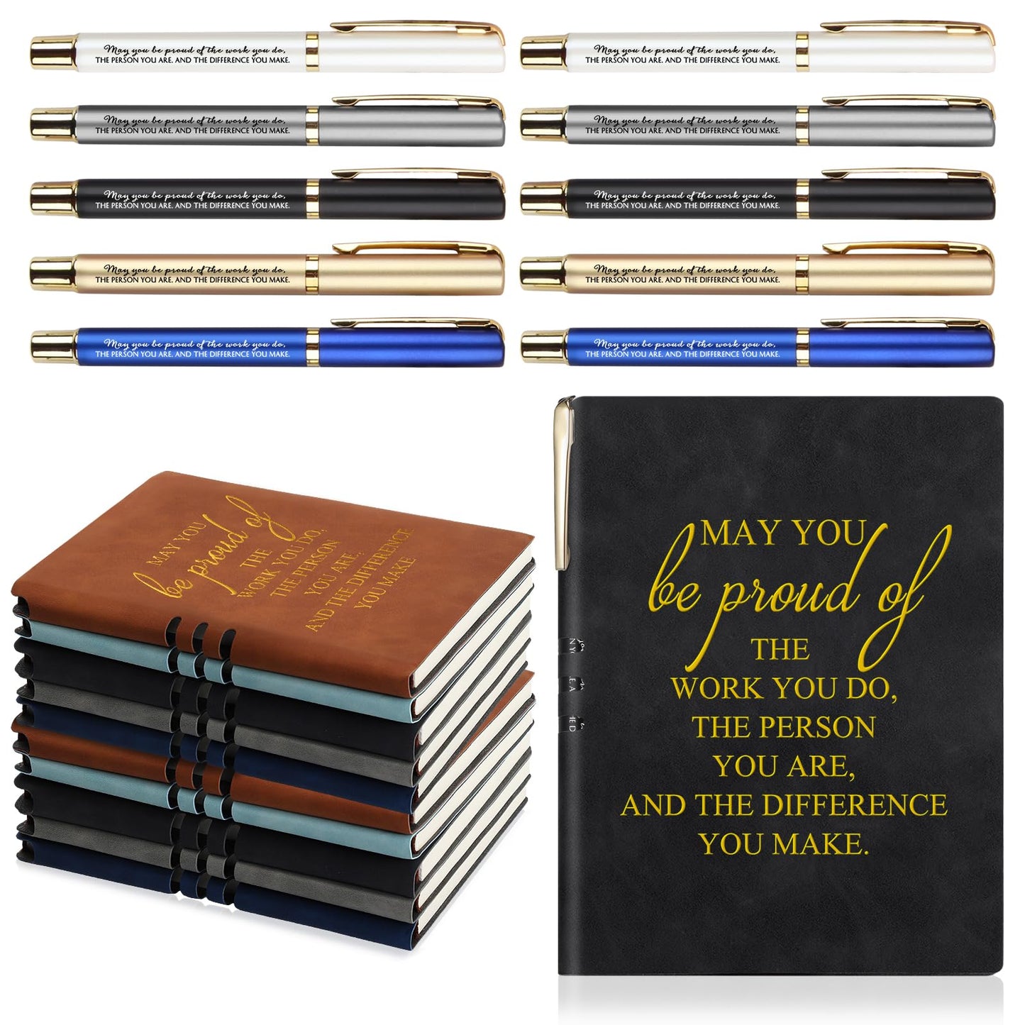 Kosiz 20 Pcs/ 10sets Employees Appreciation Gifts Bulk Inspirational A5 Leather Notebooks Journal with Motivational Ballpoint Pens for Coworker Back to School Graduation Teachers Gifts (Multicolor)