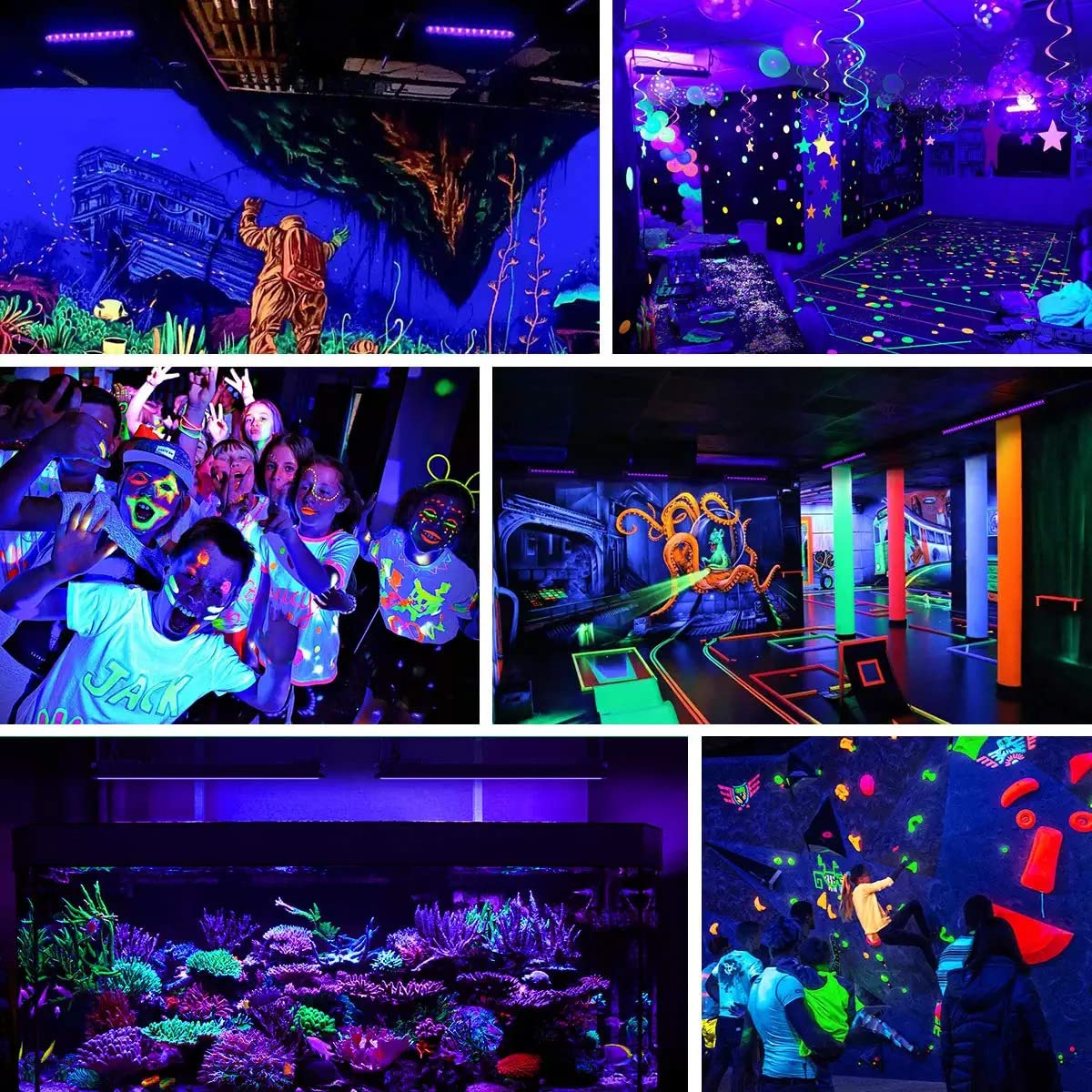 YANYCN 3 Pack 100W LED Black Lights, Blacklight Flood Light with Plug and Switch, 120V IP66 Waterproof Blacklight for Halloween Party, Glow in The Dark, Stage Light, Body Paint, Neon Glow