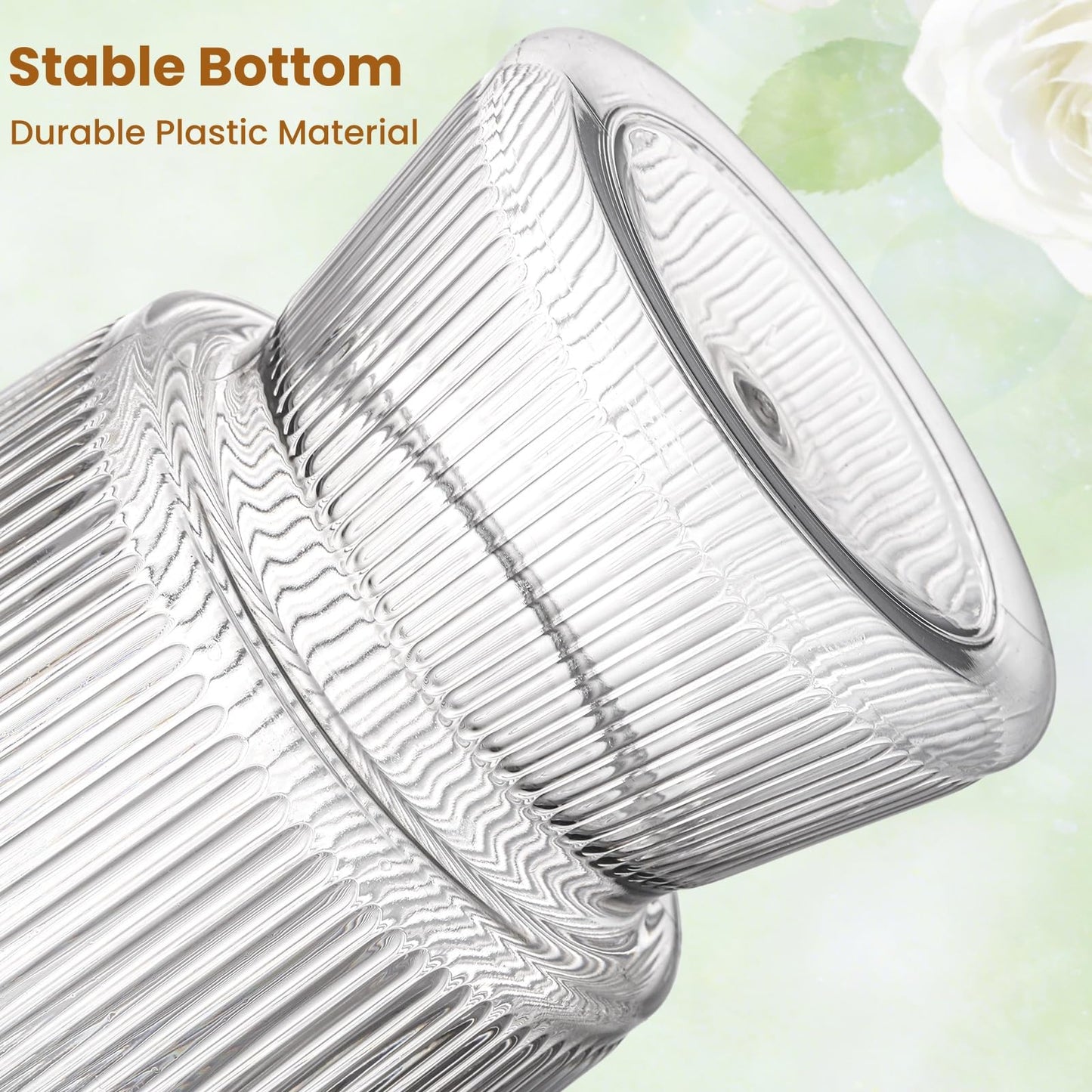 Tlence 12 Pack Clear Plastic Flower Vases, 6.3" Small Ribbed Fluted Glass-Like Vase, Decorative Modern Ripple Hydroponic Plant Vase with Base for Table Centerpieces Home Decor Wedding Decoration