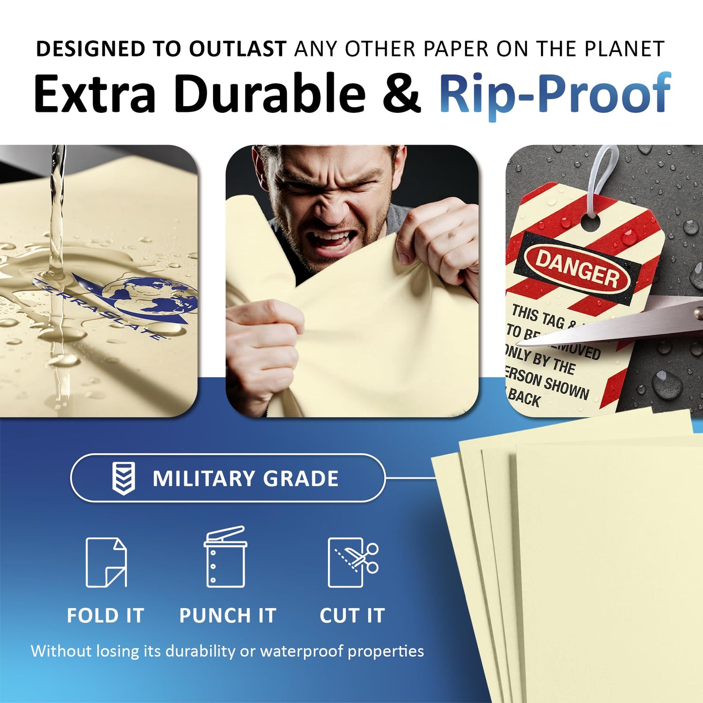 TerraSlate Waterproof Paper, Rip-Proof Colored Paper, Ivory, 25 Sheets, 5 Mil (24lb Bond), 8.5" x 11", Laser Printer and Copy Machine Compatible
