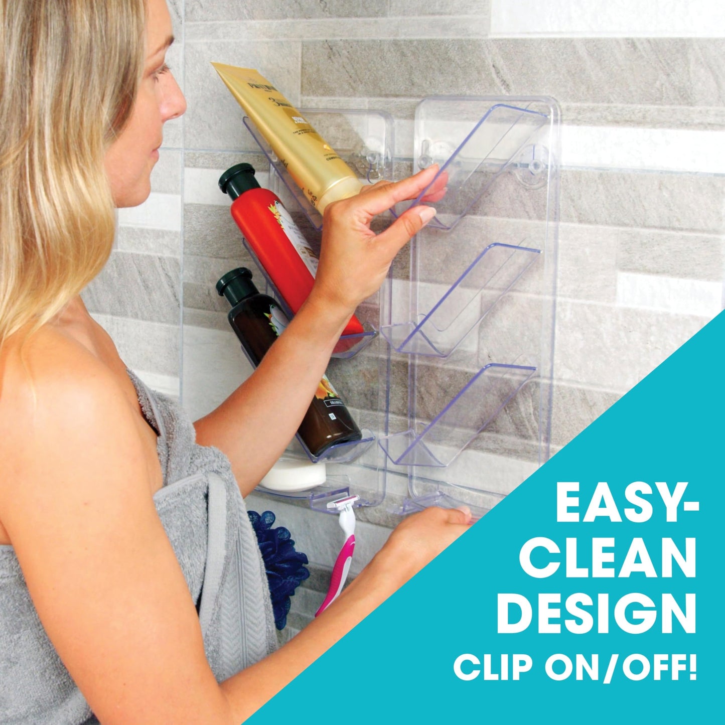 ShowerGem Shower Caddy, Fast 30-Second Installation, Made for Busy Homes, Elderly & Limited Mobility, Acrylic Adhesive Shower Shelf & Bath Organizer, No Drill Rust Proof Storage for Shampoo's up to 1L