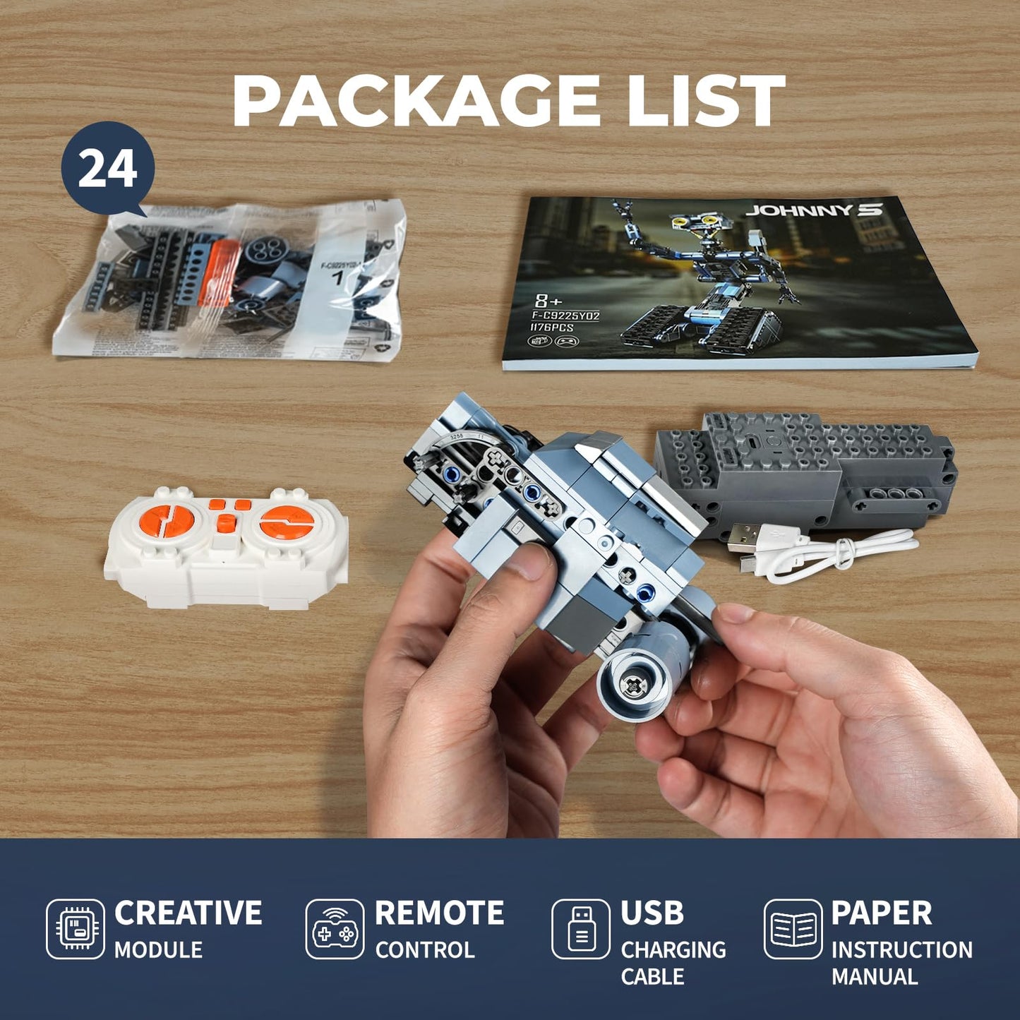 1176 Pieces Johnny 5 Robot Building Set with Remote Control, Short Movie Building Blocks Toy, Compatible for Lego Adults, Rechargeable Technic Robotics Figure Model Kit, Gift for Father's Day