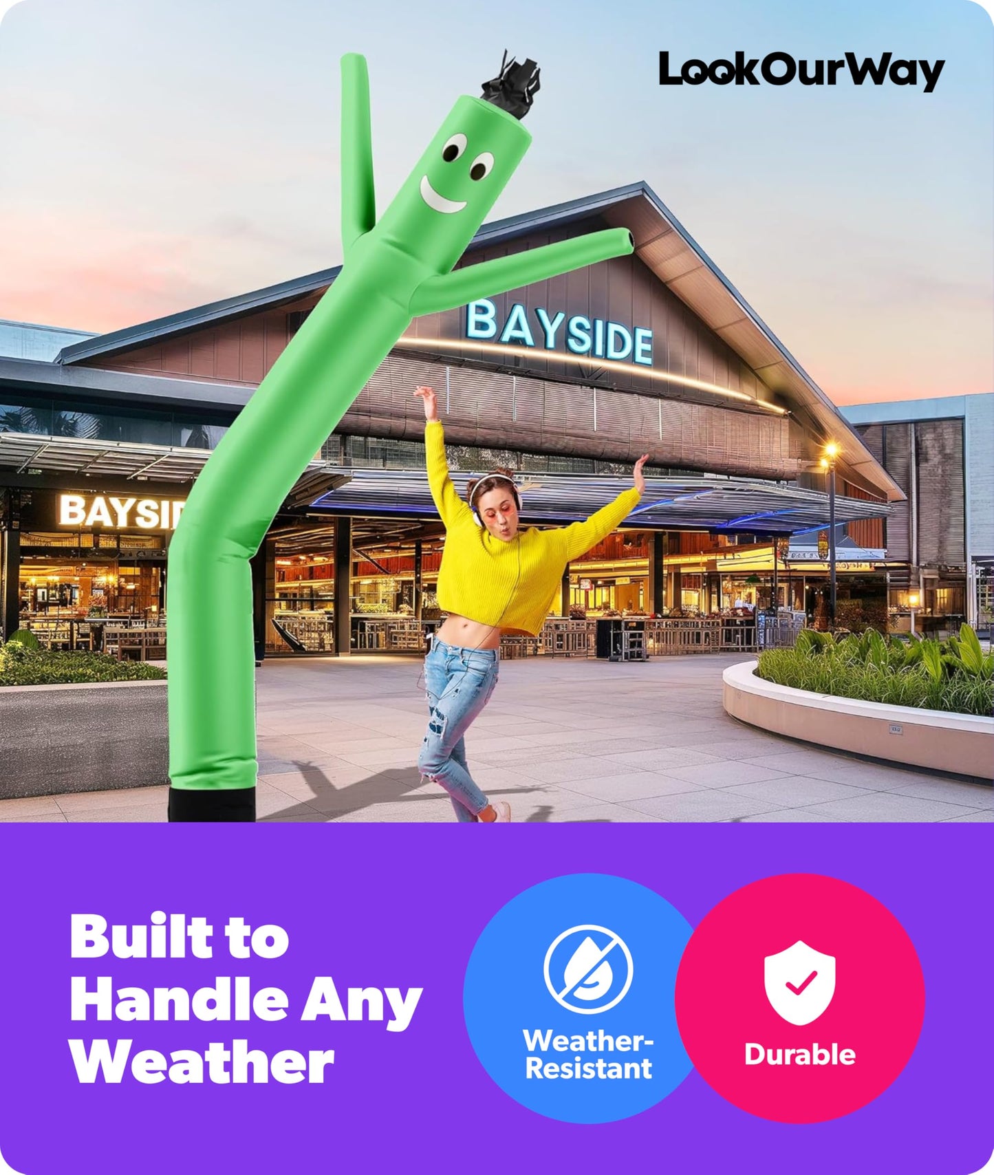 LookOurWay Air Dancers Inflatable Tube Man Attachment - 10 Feet Tall Wacky Waving Inflatable Dancing Tube Guy for Business Promotion - Blower Not Included - Green