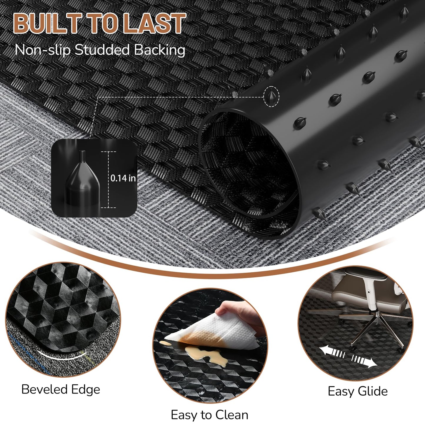 Office Chair Mat for Low Pile Carpet with Lip, 36" x 48" Clear Plastic Heavy Duty Floor Protector, Smooth Glide Desk Chair Mat for Rolling Chairs, Computer Chair Mat for Home Office，Gaming-Black