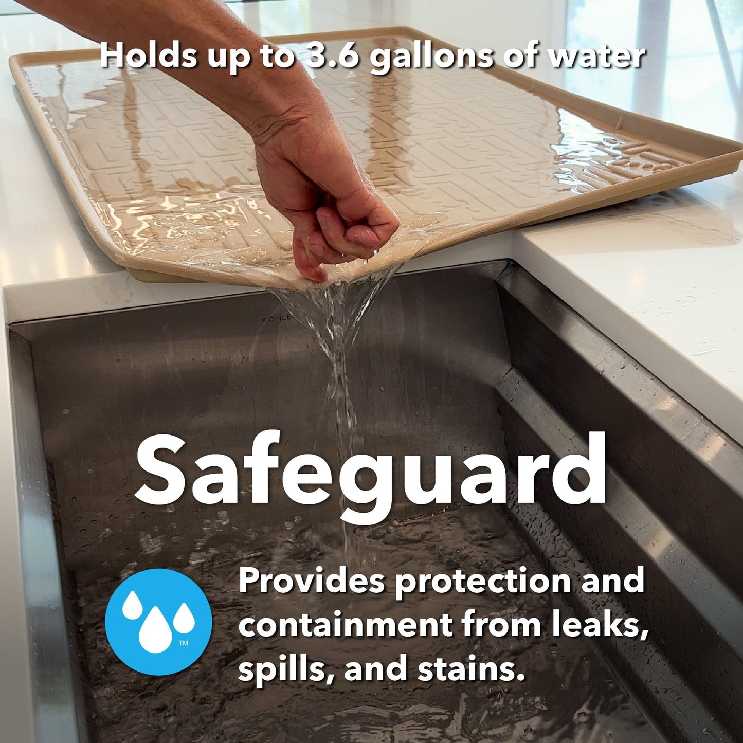 XTREME MATS Waterproof Undersink Mat (Grey 34" 1/4 x 22 1/4) 36 inch Cabinet Base Liner for Kitchen & Laundry Cabinets Catches Leaks Prevents Damage Flexible Sink Driptray