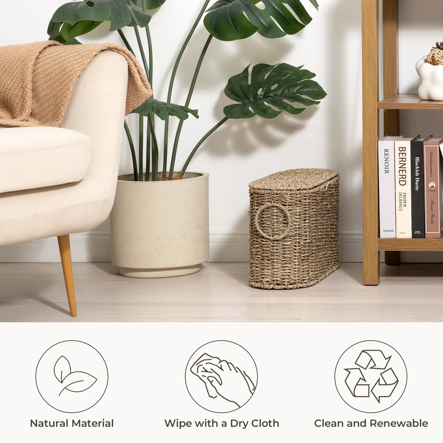 StorageWorks Toilet Paper Storage with Lid, Toilet Paper Storage Holder for 6 Regular Rolls, Wicker Basket for Bathroom, Natural Seagrass