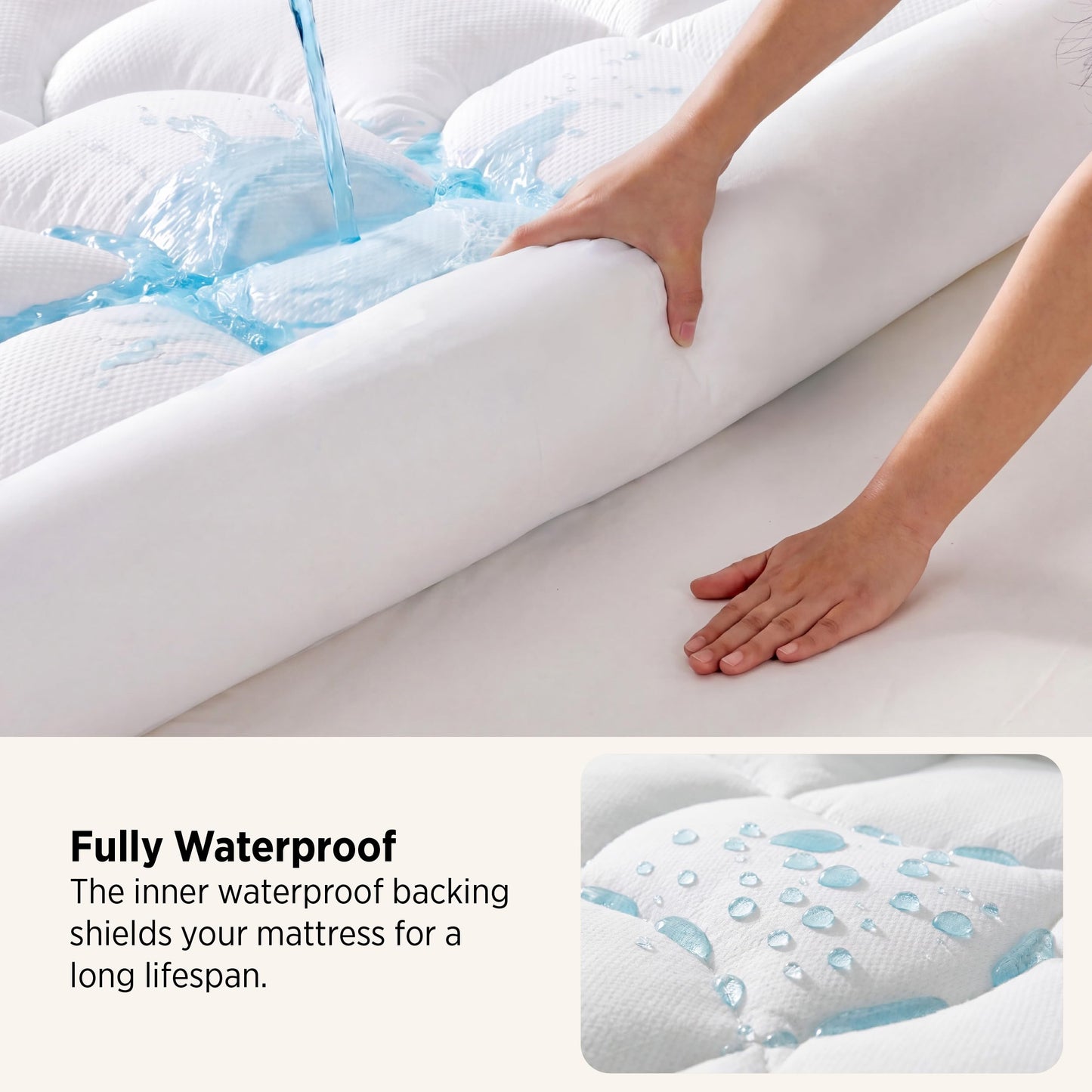 Bedsure Pillow Top Mattress Topper Queen-Waterproof Mattress Protector with 8-21 Inches Deep Pocket, 800 GSM Extra Thick Mattress Topper Queen Size Bed, Soft Cover Bed Topper for Home, Hotel - White