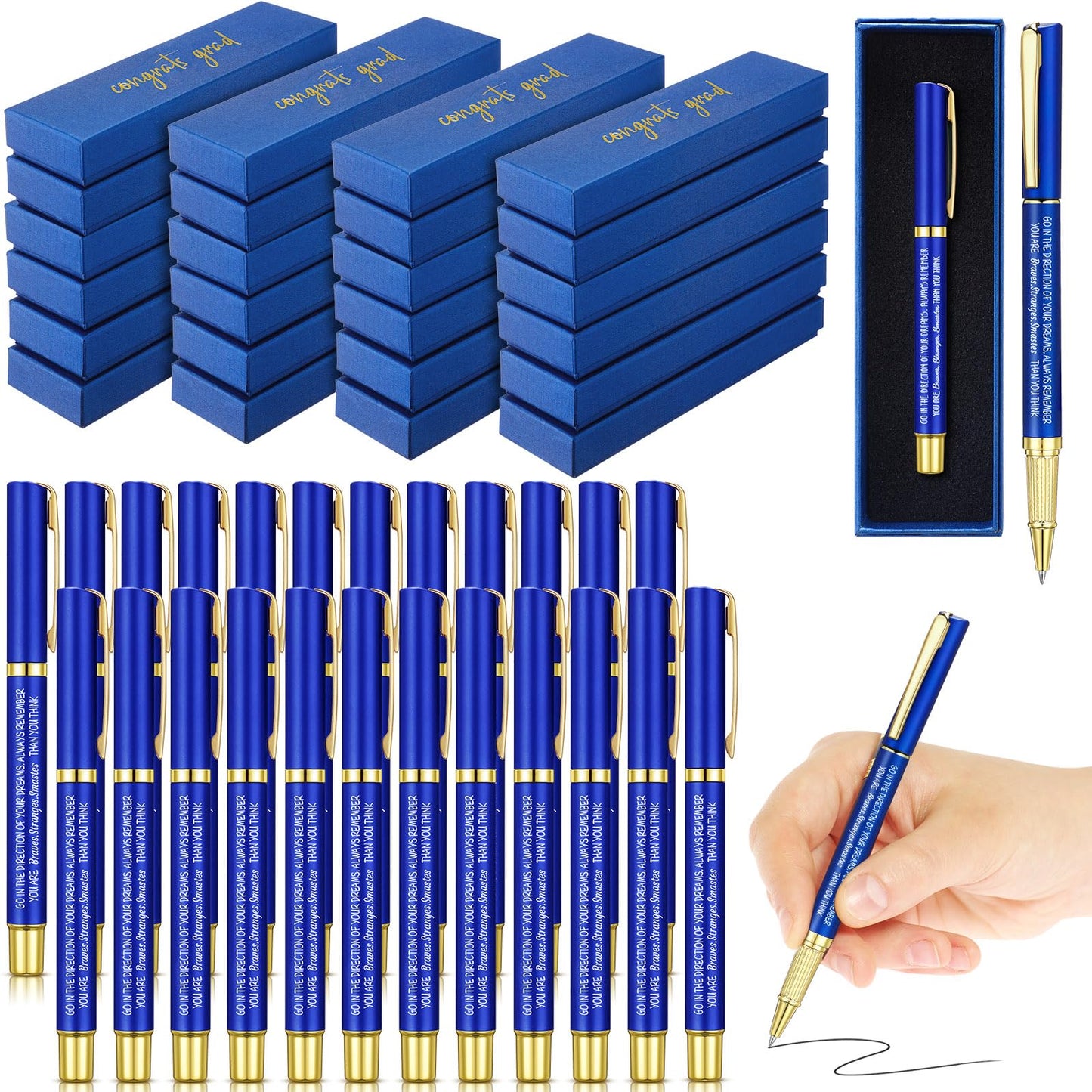 Chivertion 24 Set Class of 2026 Graduation Gifts Bulk Inspirational Congrats Grad Ballpoint Pen with Gift Boxes Engraved Motivational 2026 Graduation Gifts for Senior College Students(Blue)