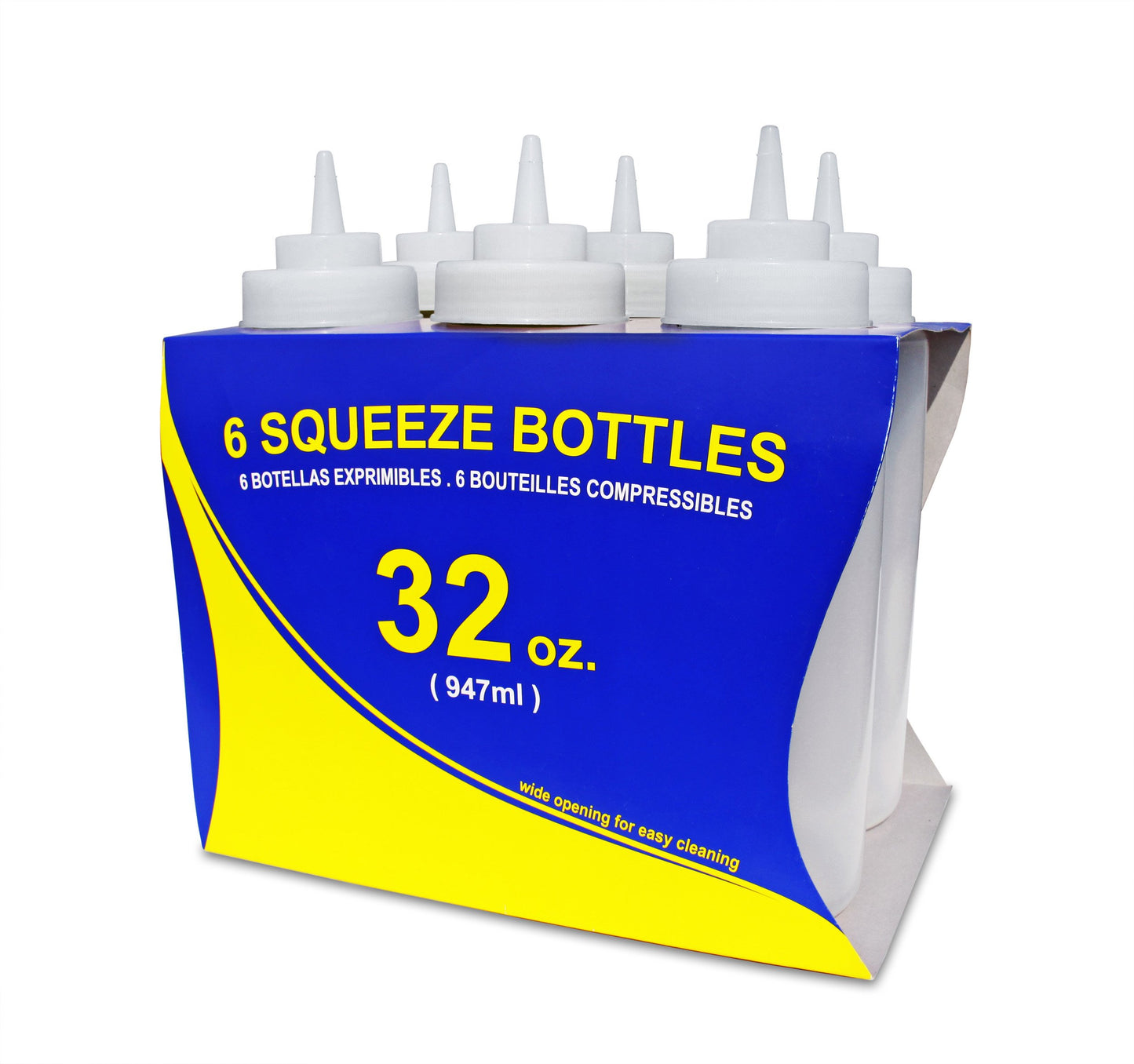 New Star Foodservice 32 oz Clear Squeeze Bottle, Wide Mouth, Pack of 6