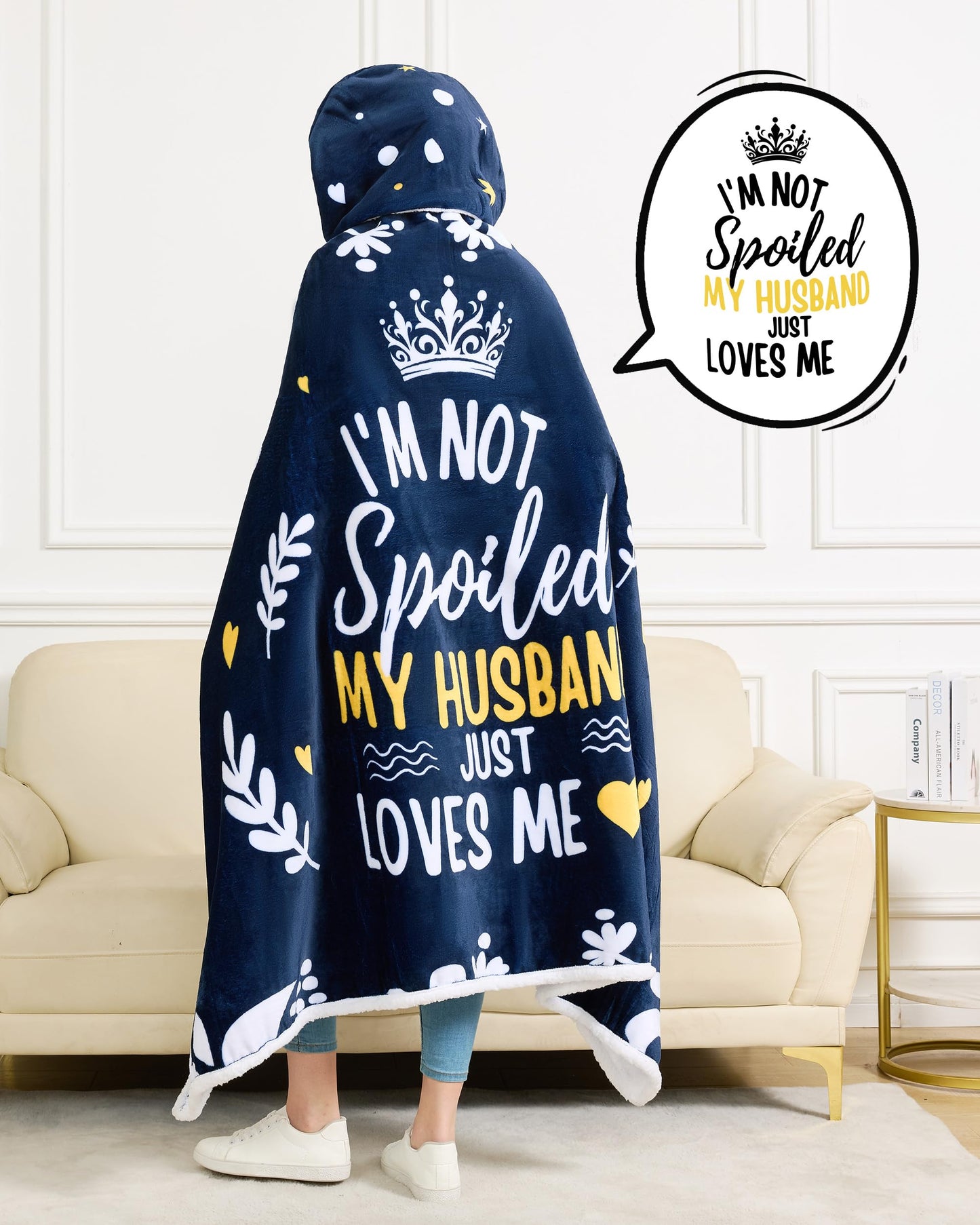 EASLIV Wife Wearable Blanket Hoodie, Blue Hoodie Blanket for Women, Mothers Day Wedding Anniversary Birthday Gifts, Valentines Day Gifts for Wife from Husband