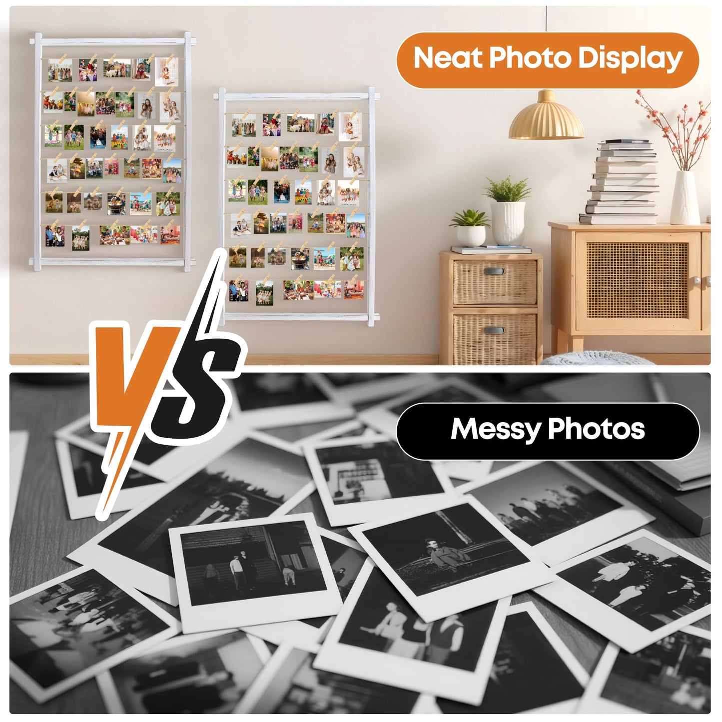 Collage Picture Frame,Photo Display Board with Clips,Hanging Pictures Frames Photos Wall Decor for Wedding Graduation Party Birthday Greeting Letter Christmas Cards Holder Organizer,39 inch(White)