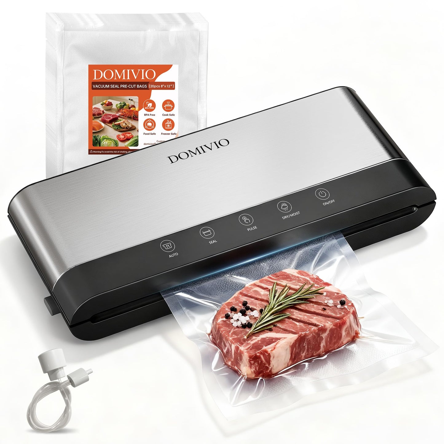 Vacuum Sealer Machine for Food, 5-in-1 Food Saver with 20 BPA-Free Bags – Dry & Moist Modes, Compact Easy-to-Use Vacuum Sealer for Meal Prep (SJ2085)
