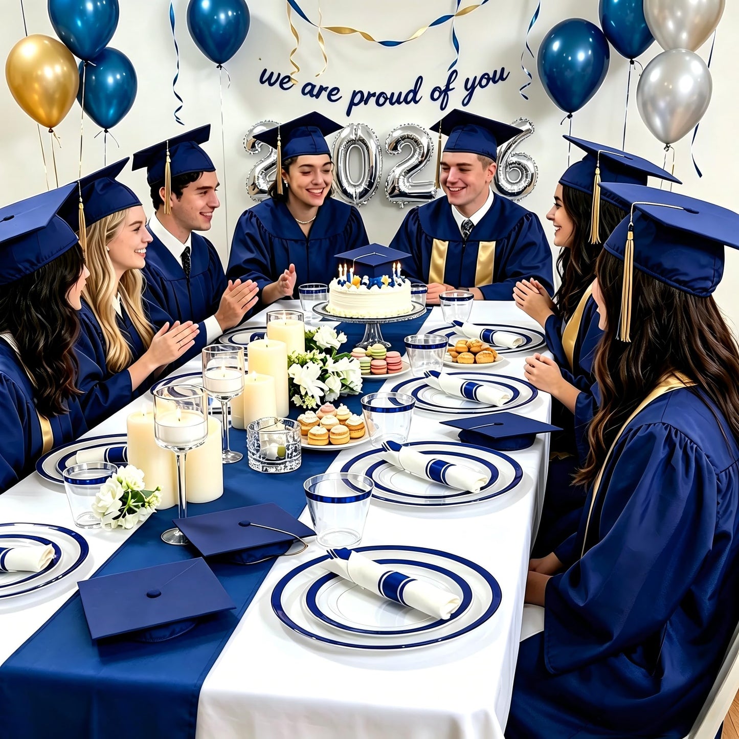 I00000 350 Pcs Dark Blue Plastic Plates,Clear Disposable Plates for 50 Guests,Blue Dinnerware Include 50 Dinner Plate 50 Dessert Plate,50 Cups,50 Pre Rolled Napkins with Cutlery Set for Party,Wedding