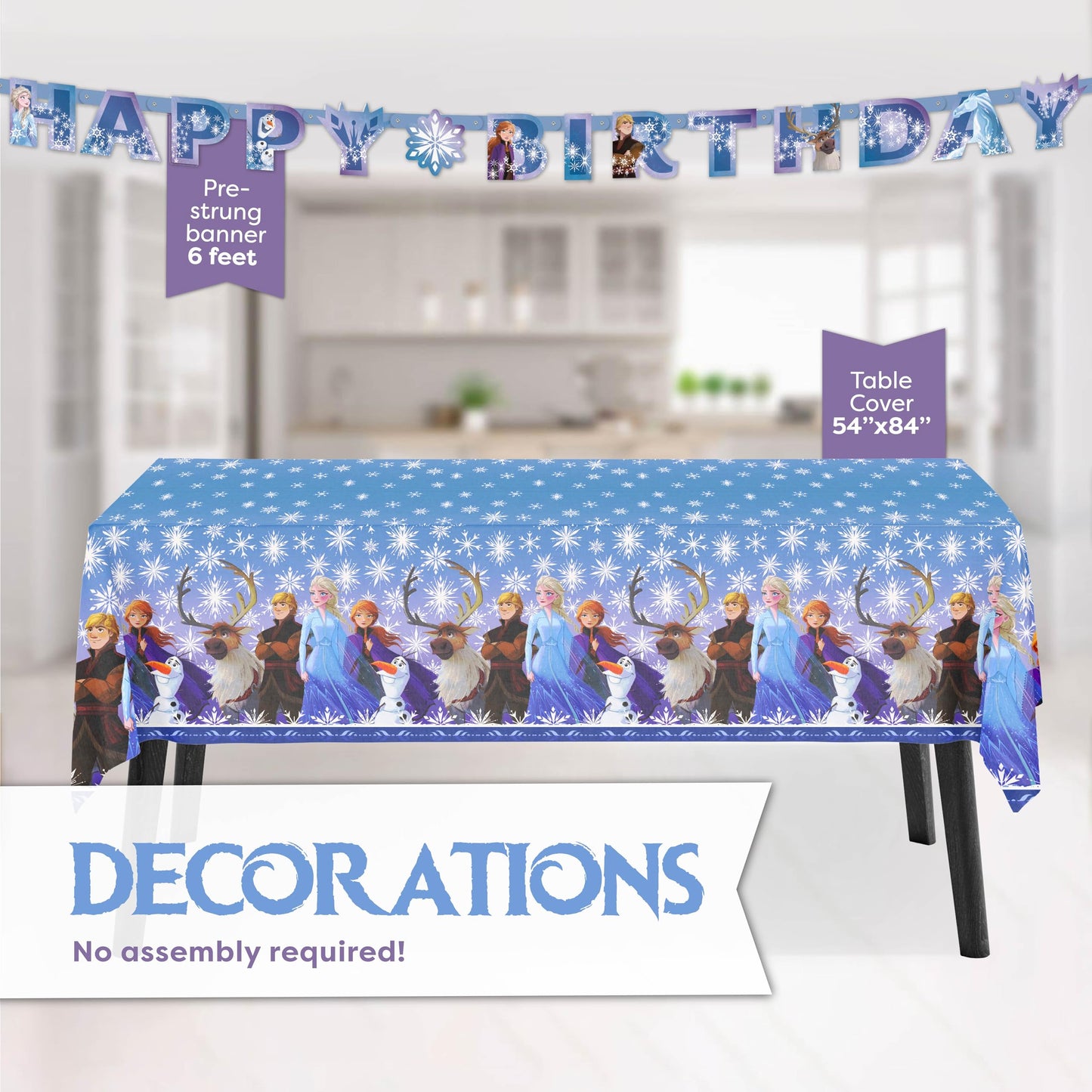 Frozen Birthday Party Decorations | Serves 16 | Banner, Tablecloth, Plates, Napkins, Sticker | Elsa Party Decorations | Officially Licensed