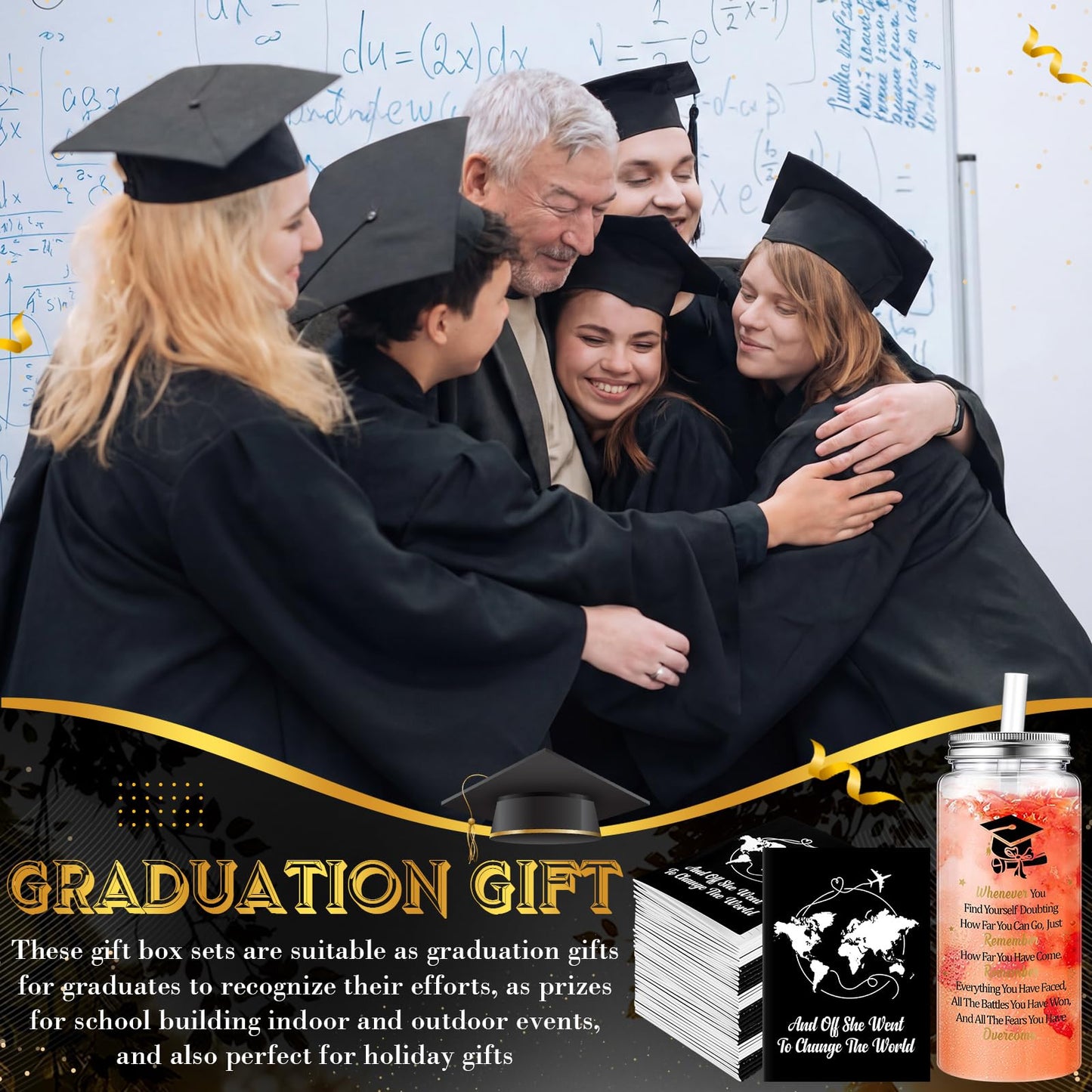 AmazingSpark 72 Pcs Class of 2026 Graduation Gift Set 13.5 oz Graduation Plastic Cups Bulk with Lids Straws Inspirational Notebooks Motivational Pens Gift for Congrats Grad Party Favors Supplies