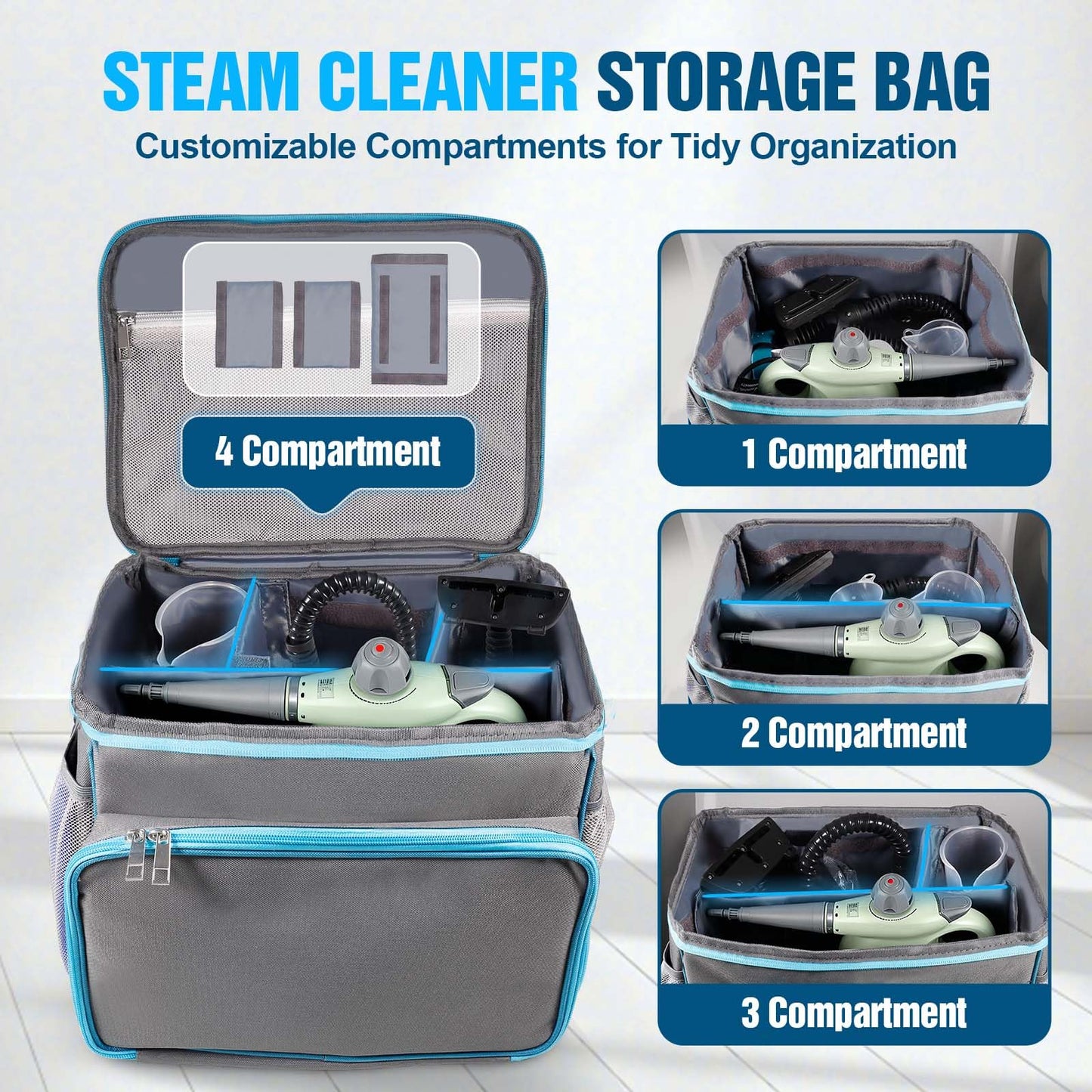 Heavy-Duty Durable Fabric Steam Cleaner Storage Bag, Waterproof & Adjustable Compartments Carrying Case, Steam Cleaner Organizer Bag with Large Space(Case Only)