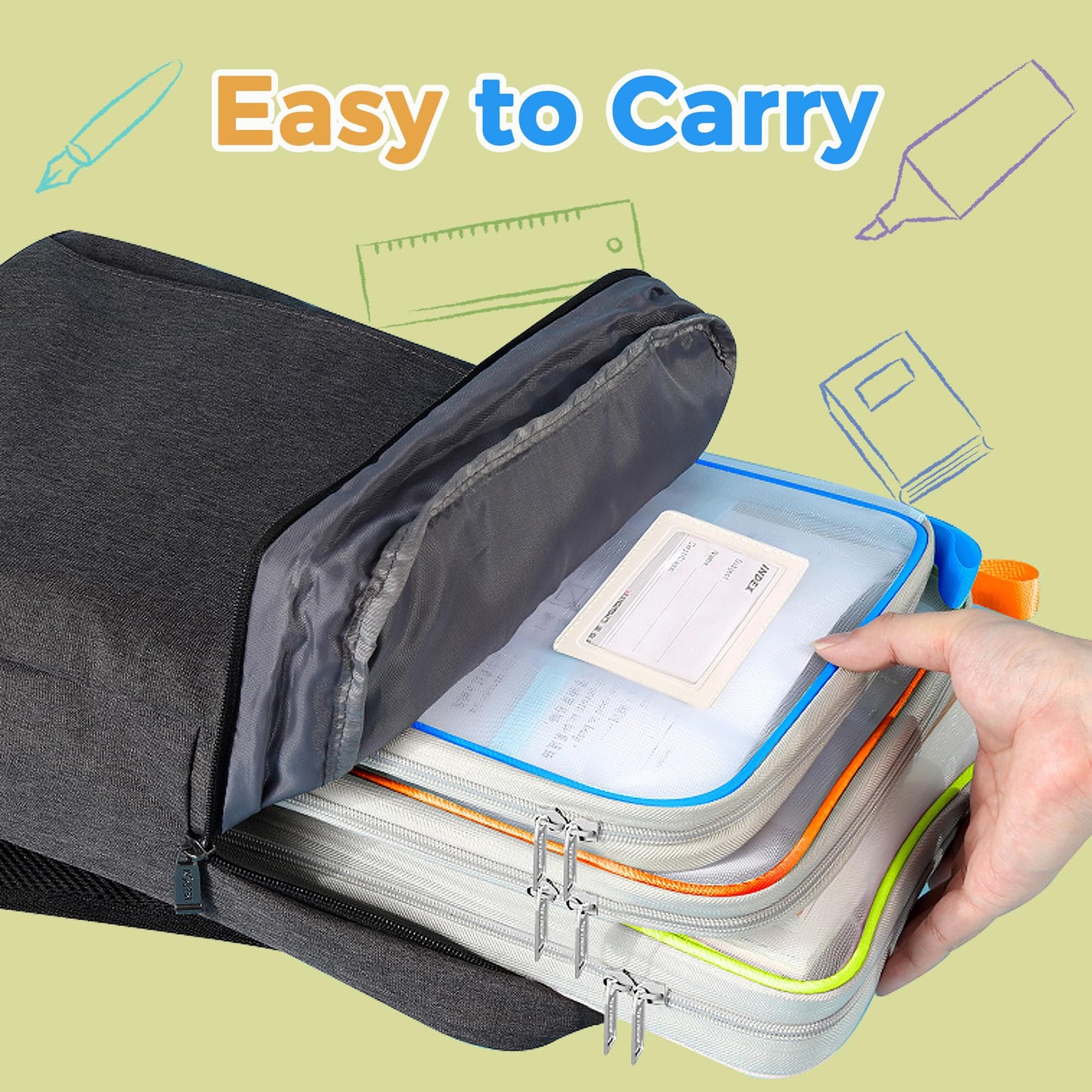 Pendancy Mesh Zipper Pouch 14.8x10.8 in Transparent Lightweight Nylon File Folders, A4 Size Multi-layer Subject Document Organizer Accessories Storage bag for Office and School Supplies(4 PCS)
