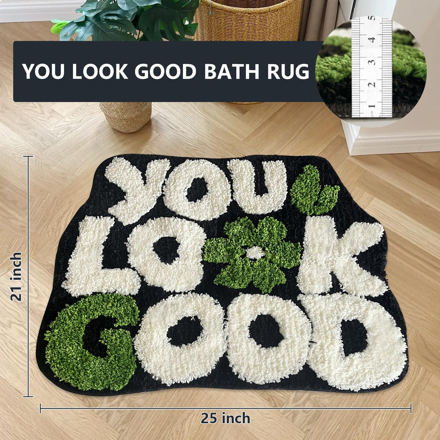 TWWDE AUG You Look Good Bath Rug, Fun Bathroom Rug,Black Bathroom Rugs Cool Rugs for Bedroom Non Slip Microfiber Plush Cool Mat for Bedroom Washable Absorbent for Bathtub 21"x25"