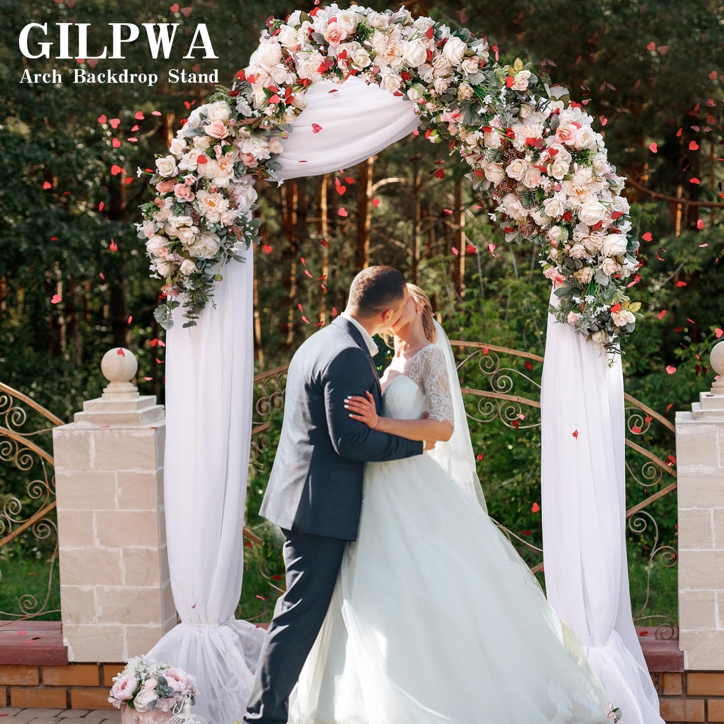 7.2FT, 6.6FT Set of 2 Wedding Arch Backdrop Stand, Gold Metal Balloon Arch Stand Stable Frame for Wedding Baby Shower Birthday Garden Arch Party Background Decoration, Gold