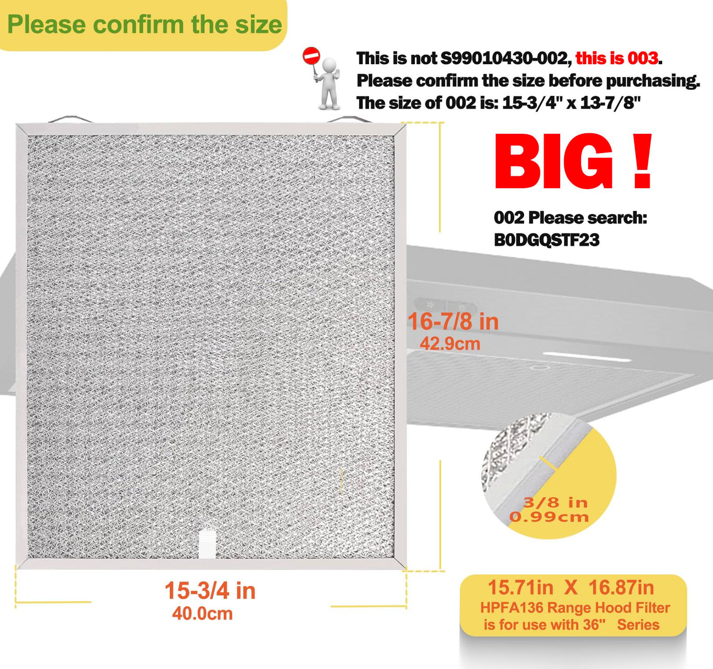 MNPARTS S99010430-003 Compatible with Broan Range Hood Filter 16-7/8" x 15-3/4" 2 Packs HPFA136 Replacement Nutone Kitchen Exhaust Fan Filter AVSF136 BCSD136 BCSEK136 Series