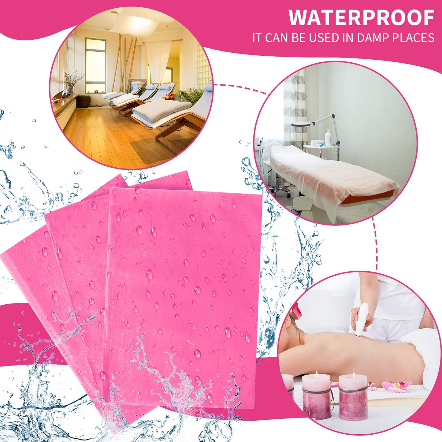 100 Pieces Disposable Bed Sheets Non-woven Spa Fabric Sheets Waterproof Massage Table accessories Oil Proof Bed Cover for Travel Spa Tatto Hotel Salon, 31.5 x 71 Inch(Pink)