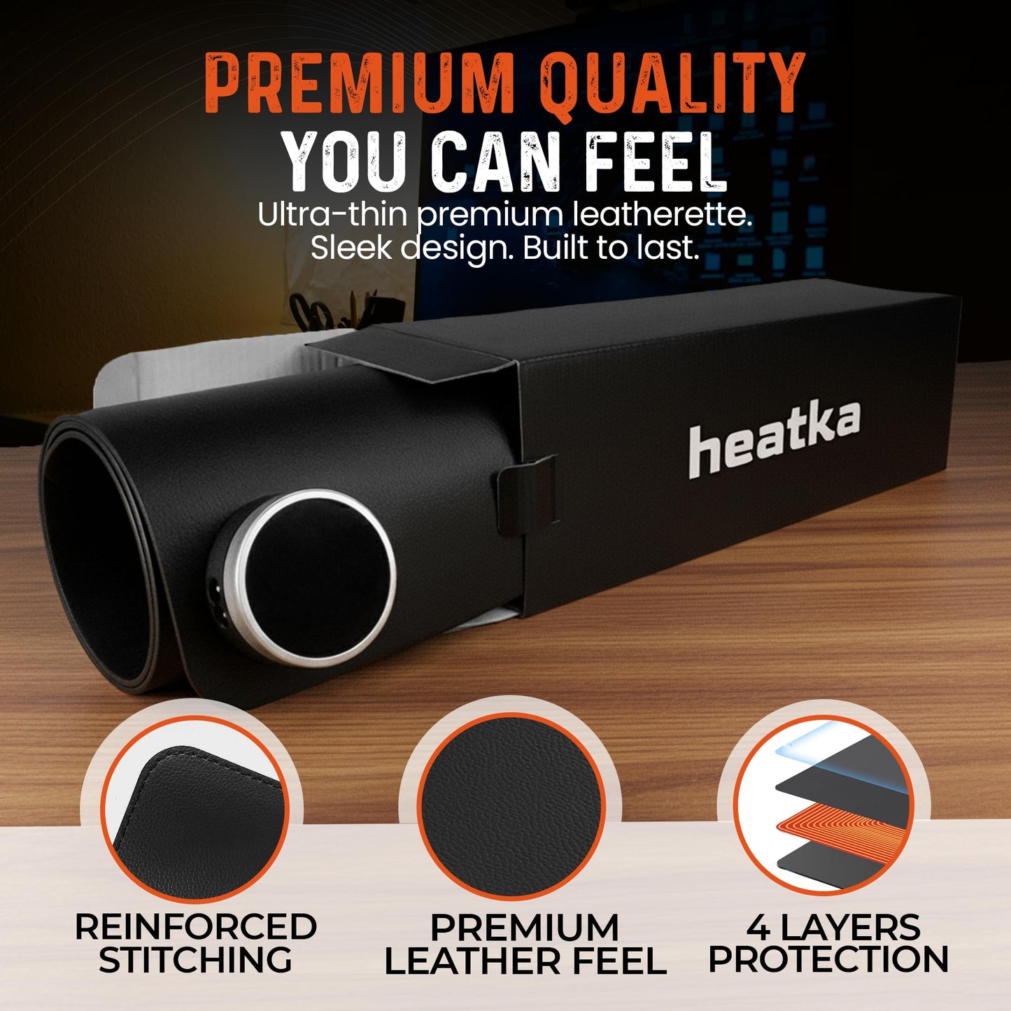 Heatka Classic Desktop Hand Warmer Heated Desk Pad – Large Heated Desk Mat for Cold Office & Home, PVC Leather Heated Mouse Pad for Keyboard & Mouse, Auto Shut-Off