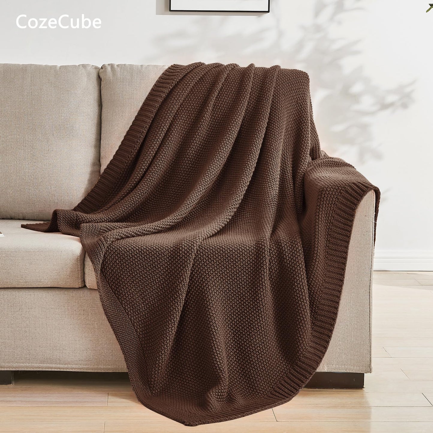 CozeCube Brown Throw Blanket for Couch, Soft Cozy Cable Knit Throw for Bed Sofa Living Room, Lightweight Warm Decorative Farmhouse Christmas Blanket, 50"x60", Dark Brown