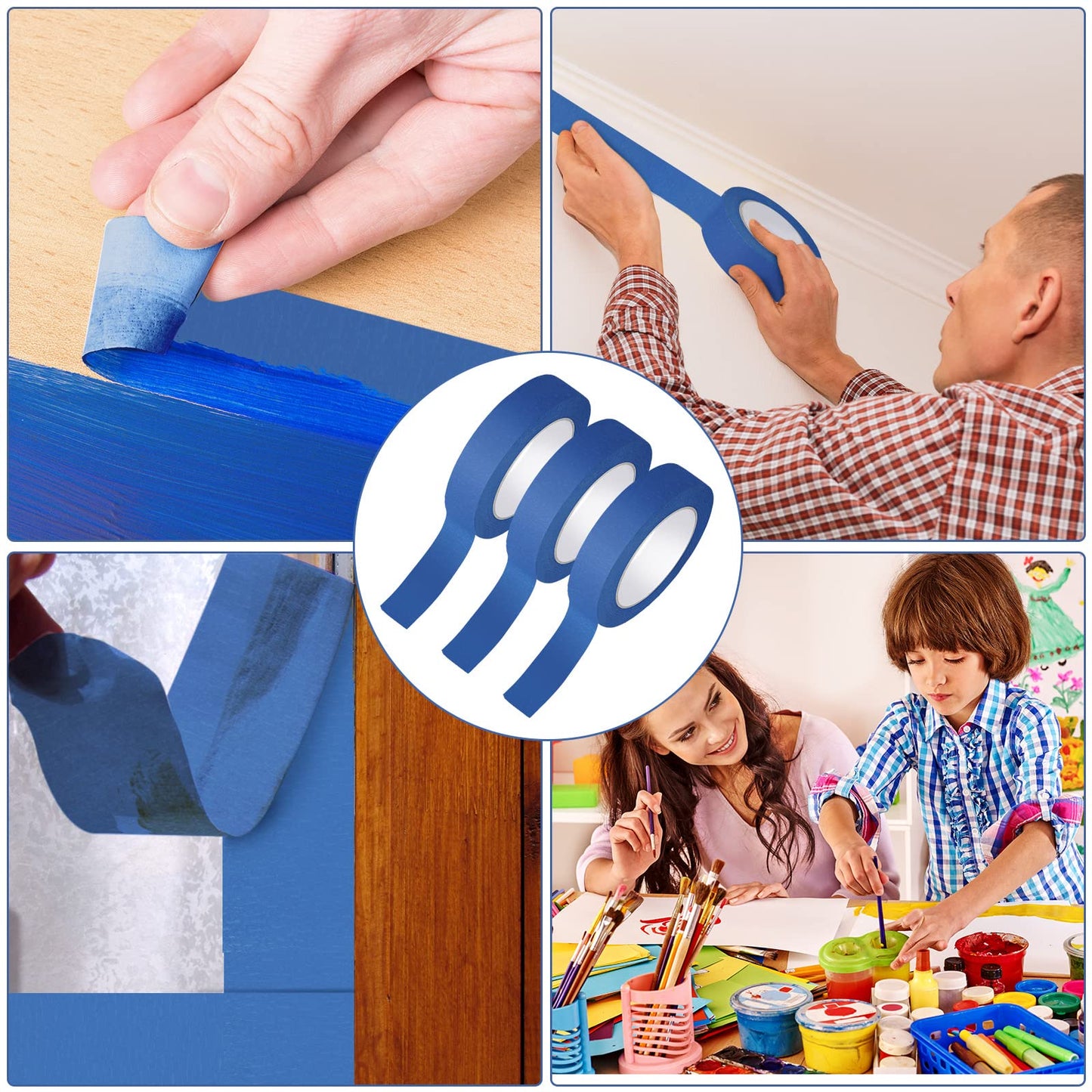 Fainne 20 Rolls Blue Painters Tape Bulk Multi Pack Safe Paint Paper Masking Tape for Wall Painting Decoration Supplies (Blue,1 Inch X 55 Yards)