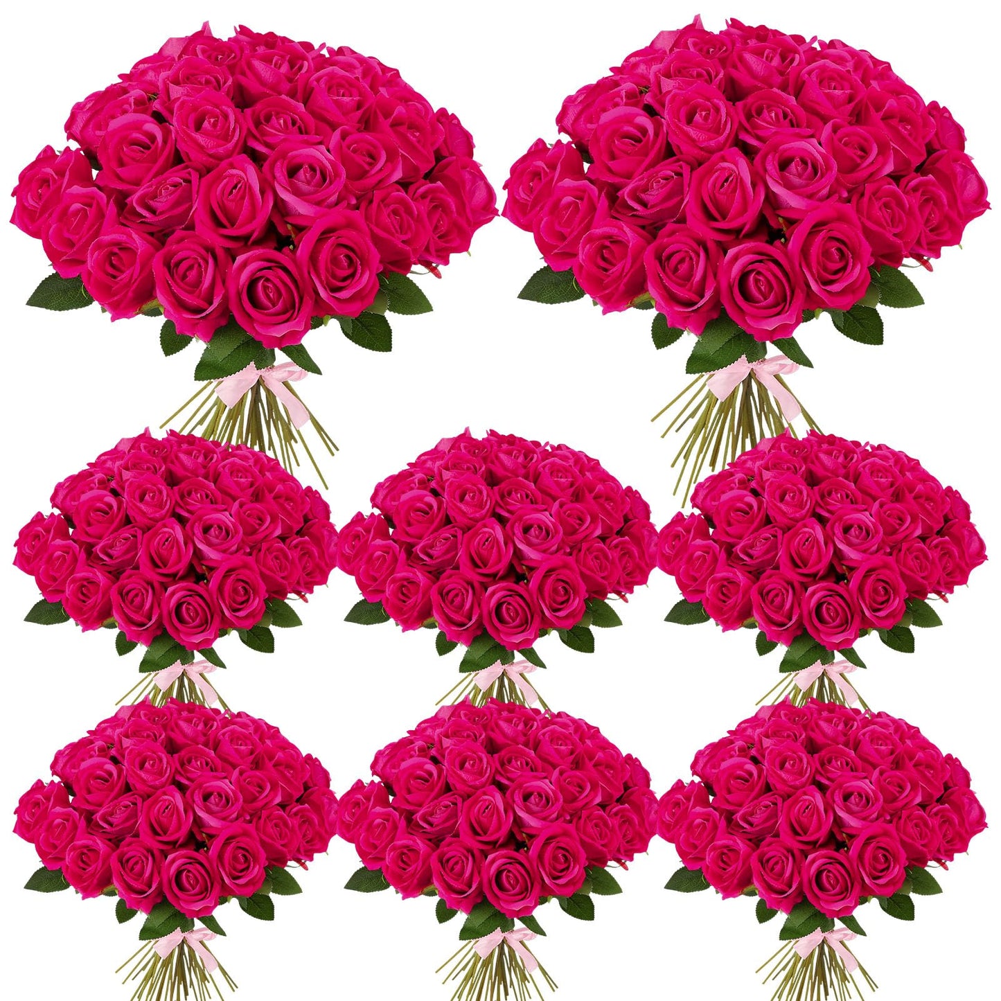 Ovveroche 80 Pcs Roses Artificial Flowers, Silk Hot Pink Artificial Flowers Petals Long Stem Roses for Wedding Bouquet Home Party Decor