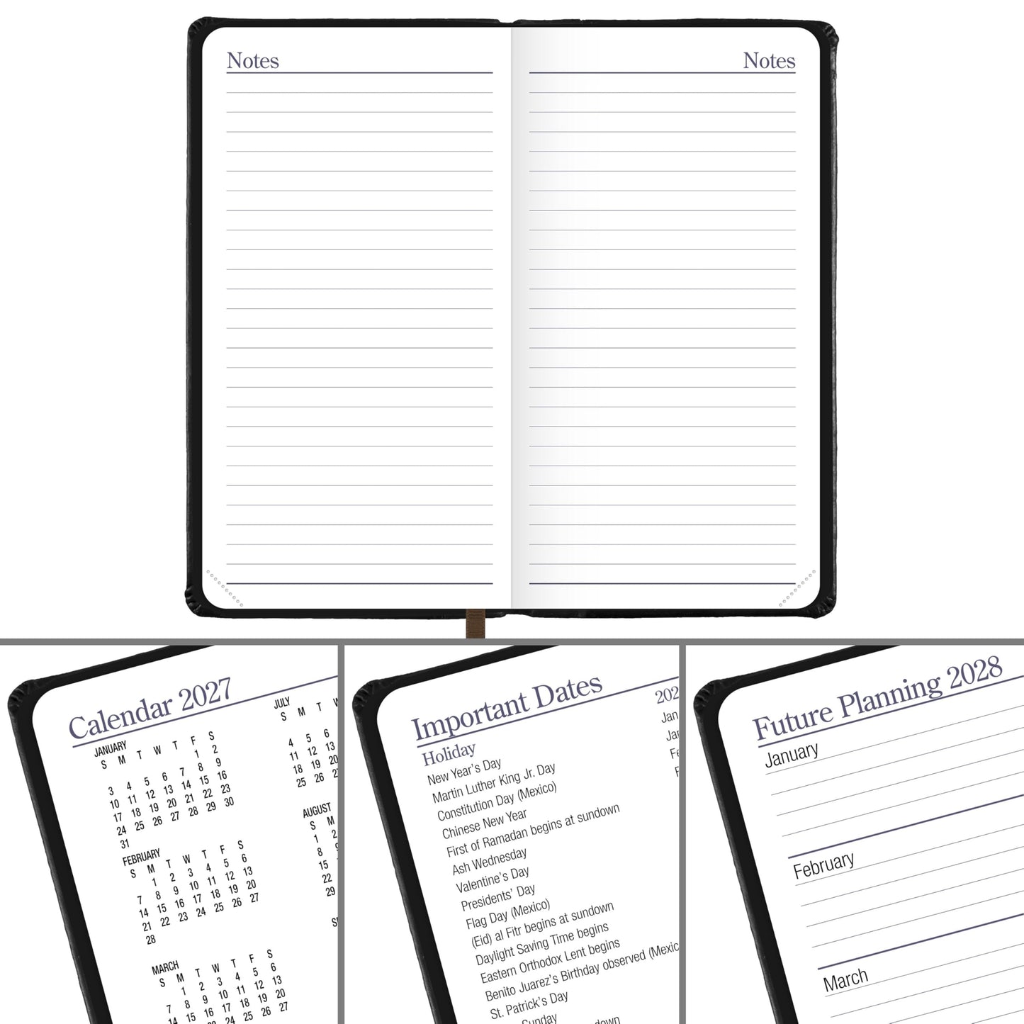 AT-A-GLANCE 2027 Planner, Weekly & Monthly, 3" x 6", Pocket Size Fine Diary, Faux Leather Hardcover, Black Brown (74020527)