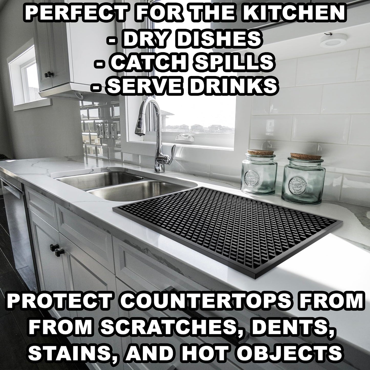 AXIESO Silicone Drip Mat - 1/2 Inch Thick, Heat-Resistant and Food Safe - Counter Top, Coffee Bar or Restaurant - Drying Mat for Glasses - 18x12 Inches