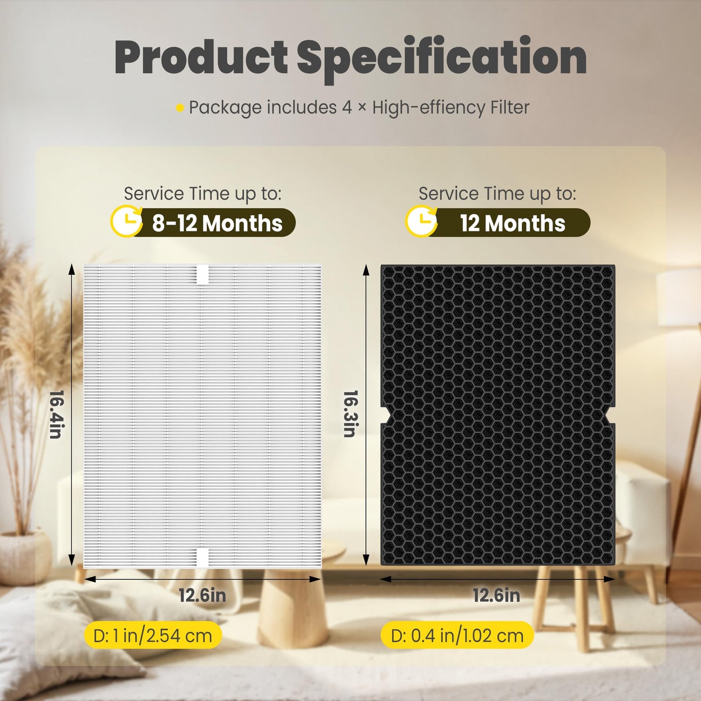 116130 Replacement Filter H for Winix 5500-2 AM80 Plasmawave Air Purifier, Includes 4 Pack Filter