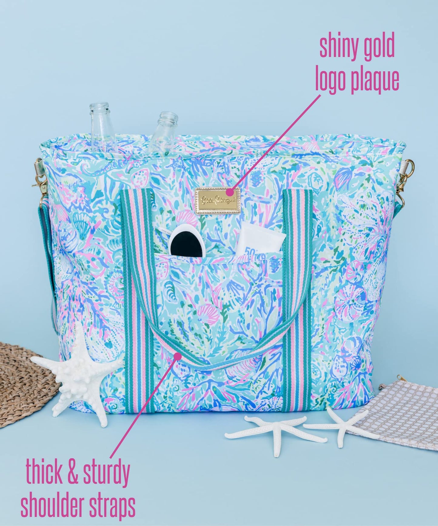 Lilly Pulitzer Picnic and Beach Cooler Bag, Insulated Soft Cooler with Adjustable Shoulder Strap and Zippered Top, Large for Groceries or Travel, Soleil It On Me