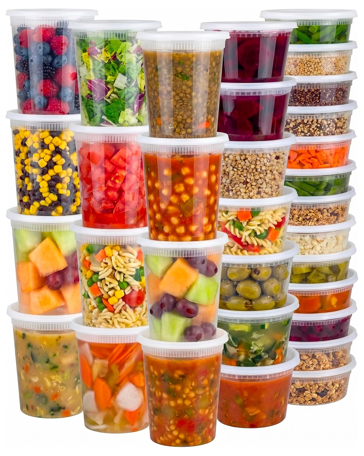 JoyServe 48 Sets Deli Containers with Lids – 8oz, 16oz & 32oz – Leak Proof, Microwaveable, Dishwasher & Freezer Safe – Plastic Food Storage & Soup Containers
