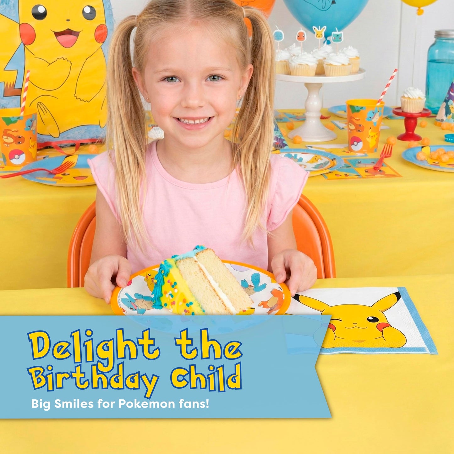 Pokemon Birthday Decorations Party Supplies for 16 - Officially Licensed Balloons, Tablecloth, Cake Plates, Napkins, Sticker