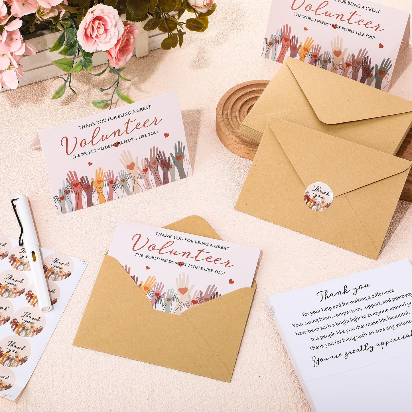 Sinload 100 Sets Volunteer Thank You Cards with Envelopes and Stickers Appreciation Gifts Bulk You Are Greatly Appreciated Cards for Volunteers Church Ministry Charity Supplies