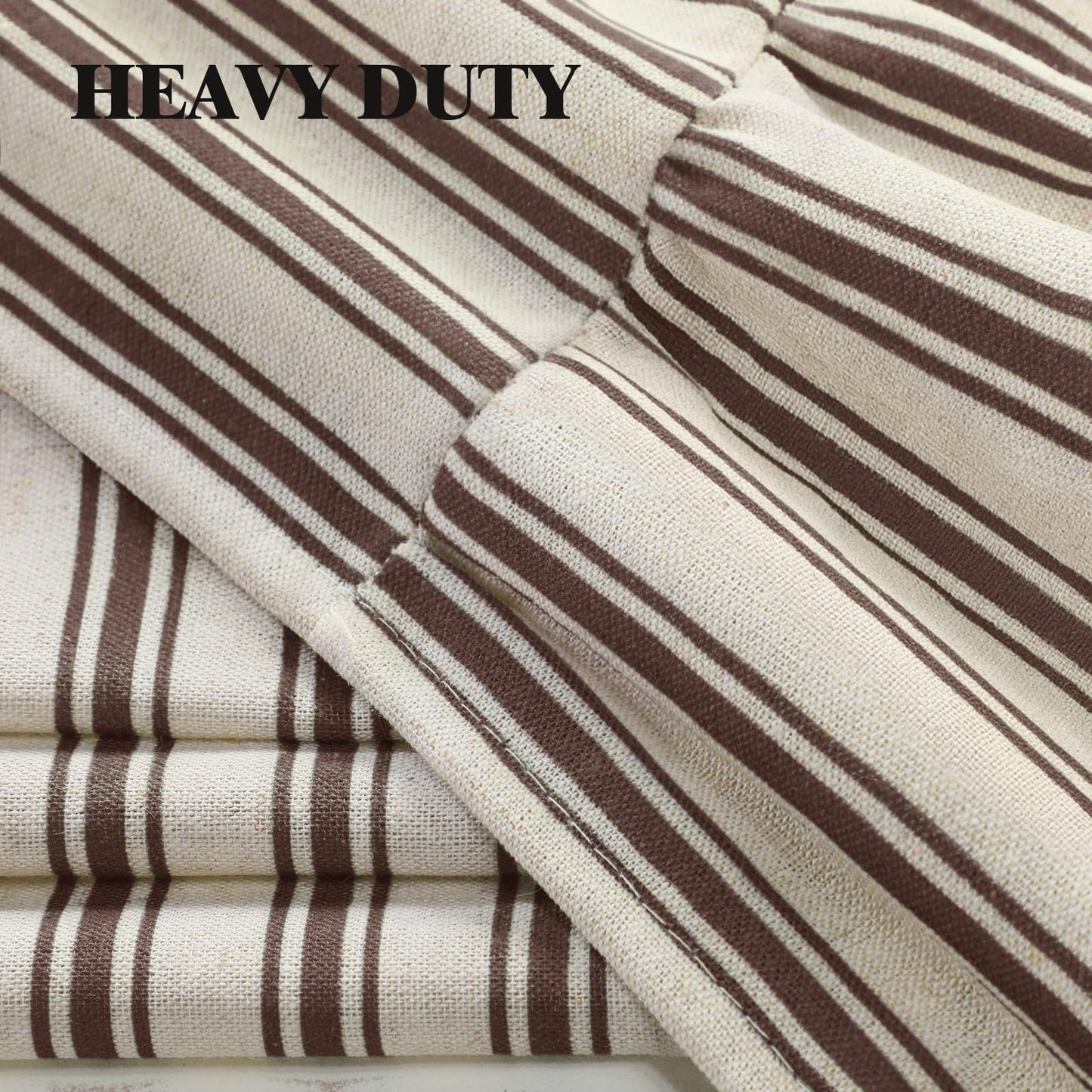 XOGUIBO Farmhouse Shower Curtain with Ruffle Hem Linen Shower Curtains for Bathroom Country Vintage Rustic Natural Fabric, Cream-Brown Stripe 72" W x 84" L