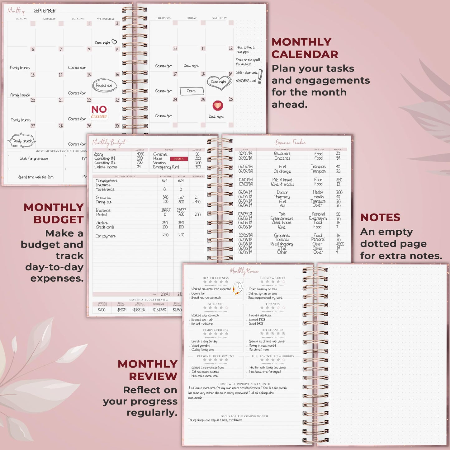 PLANBERRY Large Hourly Schedule Planner Premium – Undated Organizer for Productivity, Time Management & Budget, 8x10.4″ (Rose Gold)